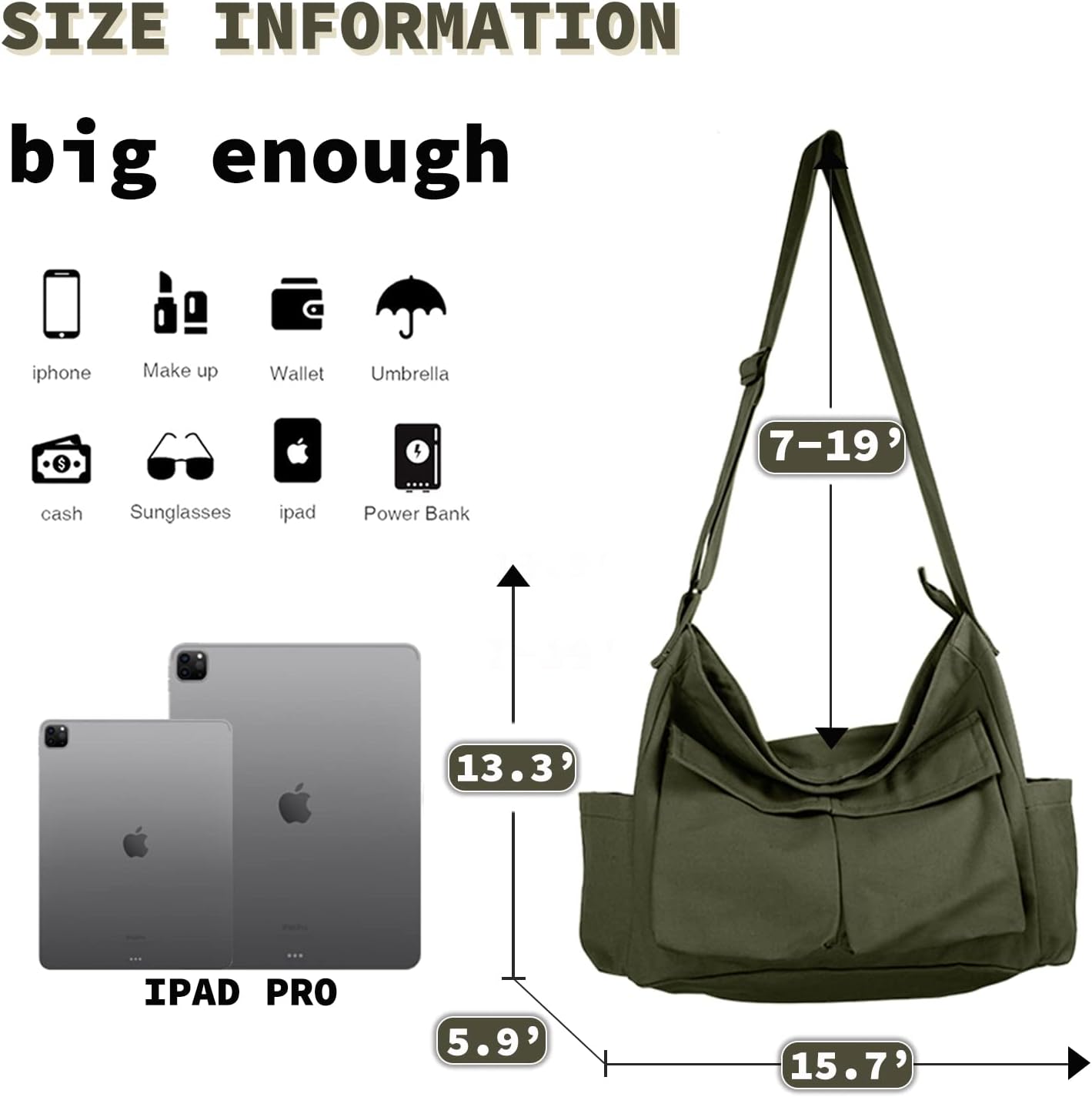 Canvas Messenger Bag Large Hobo Crossbody Bag with Multiple Pockets Casual Shoulder Tote Bag for Women and Men - Image 4