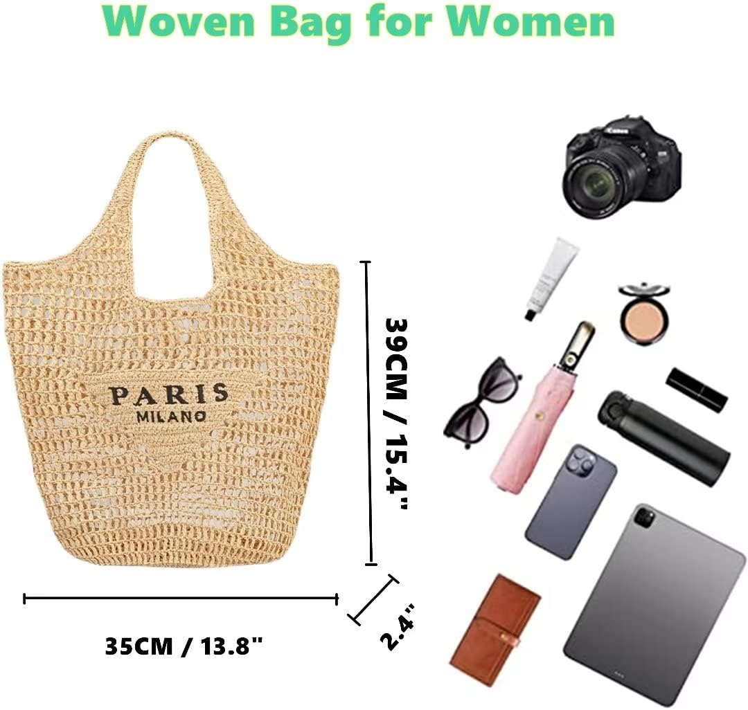 Straw Tote Bag for women,Mesh Hollow Woven Tote Bag,Handbag Beach Bag,Paris Hobo Bag,Large Shoulder Travel Tote Bag - Image 2