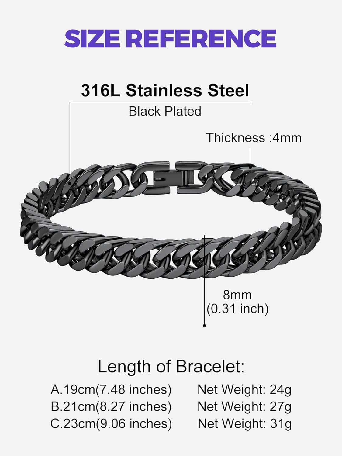 Richsteel Bracelets for Men Cuban Link Chain Stainless Steel/Gold/Black Plated Bracelet for Women 8/12/17mm Width, 7.4/8.2/9 Inch Length Classic Jewelry - Image 5