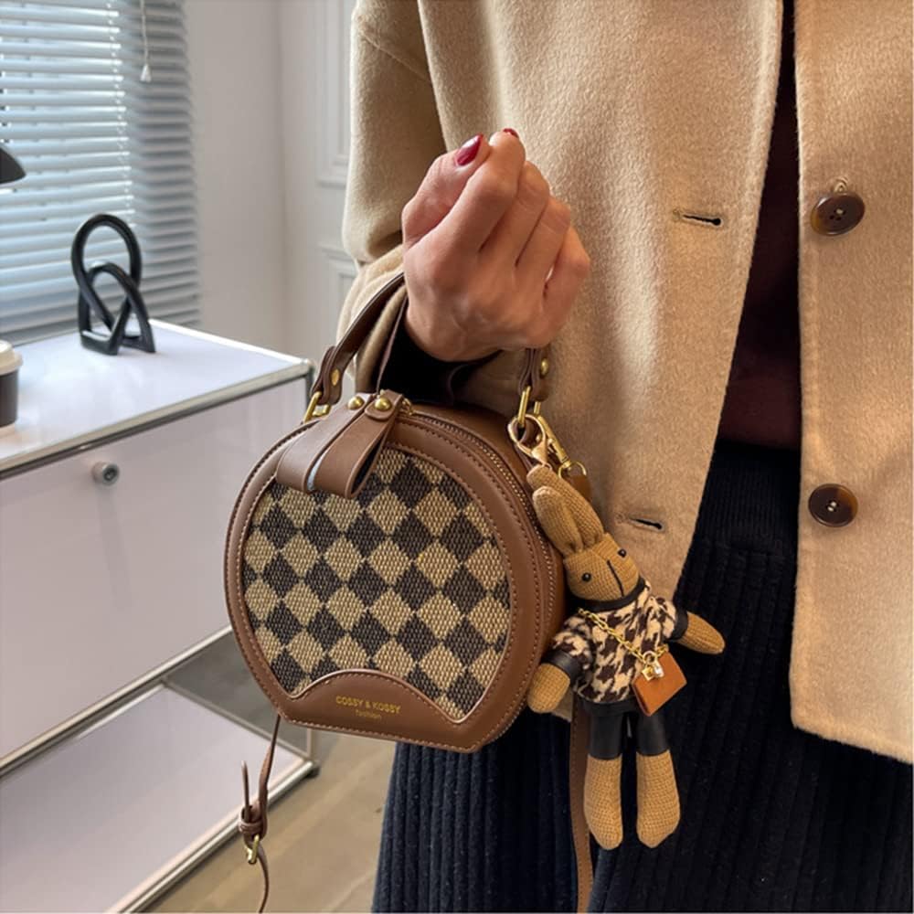 RTGGSEL Retro Vegan Leather Crossbody Shoulder Duffel Barrel Bags for Women Small Tote Satchel Handbags Purse - Image 7