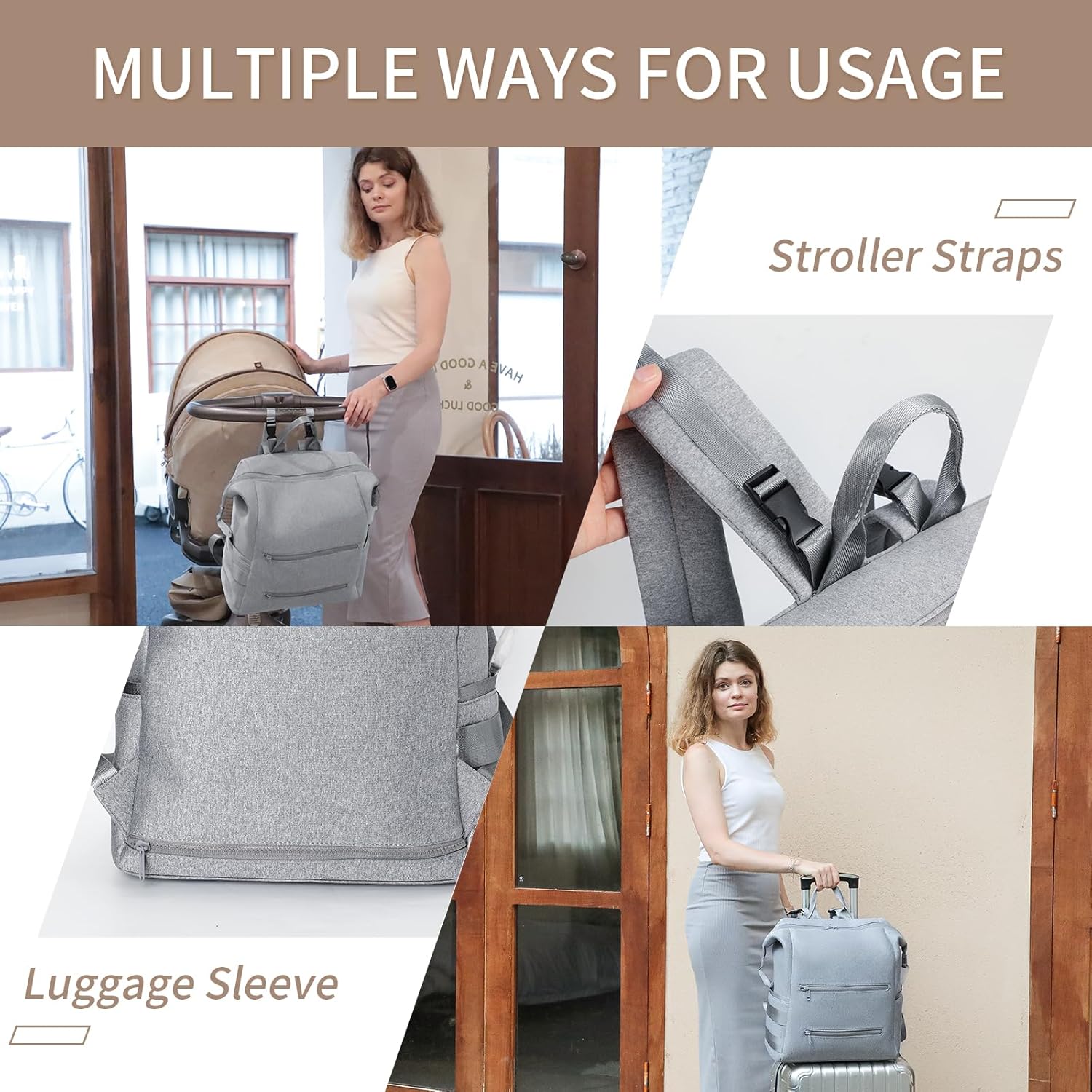 Omanmoli Diaper Bag Backpack,Large Neoprene Baby Bag for Boys Girls with 15 Diaper Bag Organizer,2 Insulated Pockets,Changing Pad,Stroller Straps,Gray - Image 6