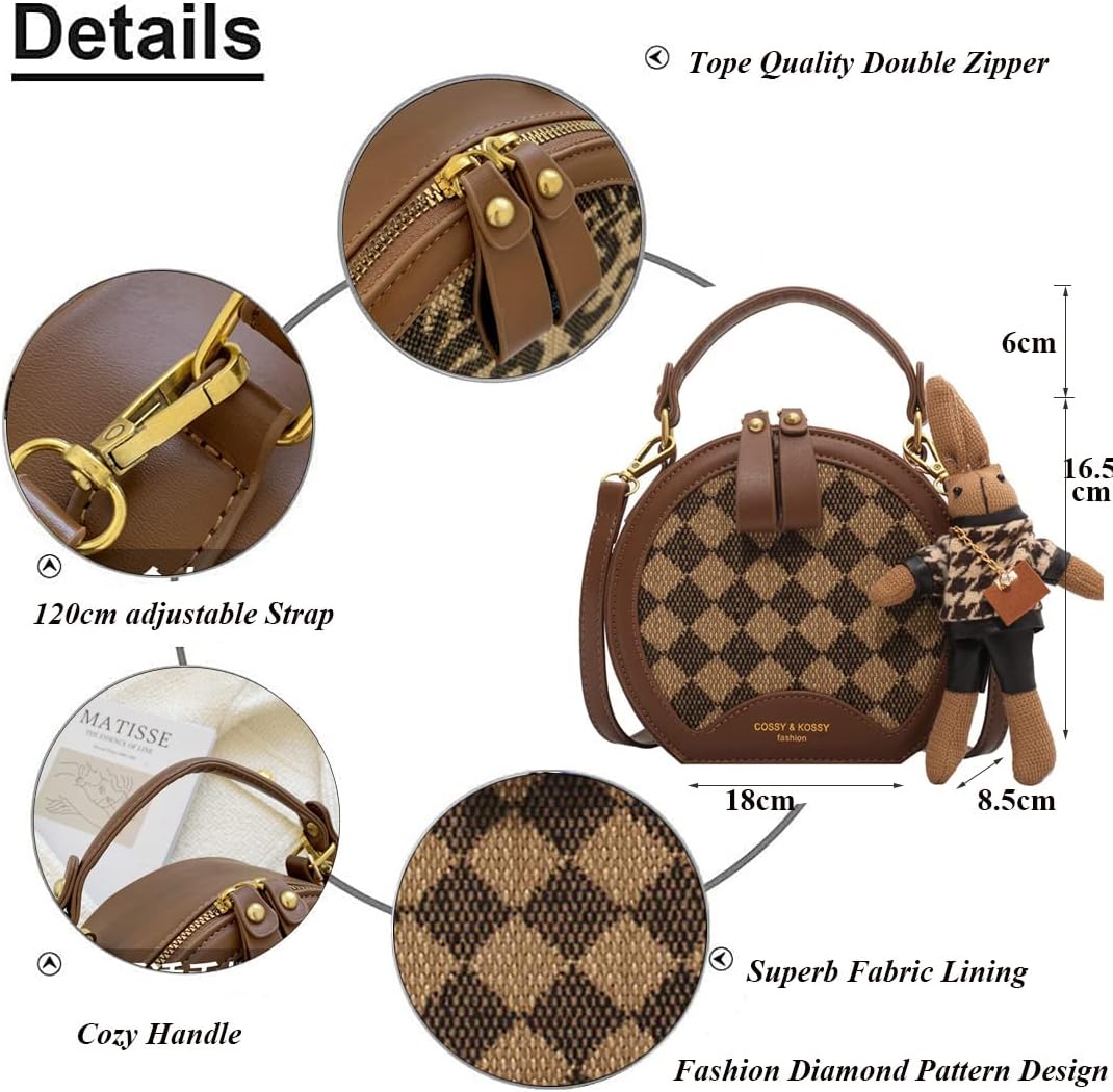 RTGGSEL Retro Vegan Leather Crossbody Shoulder Duffel Barrel Bags for Women Small Tote Satchel Handbags Purse - Image 3