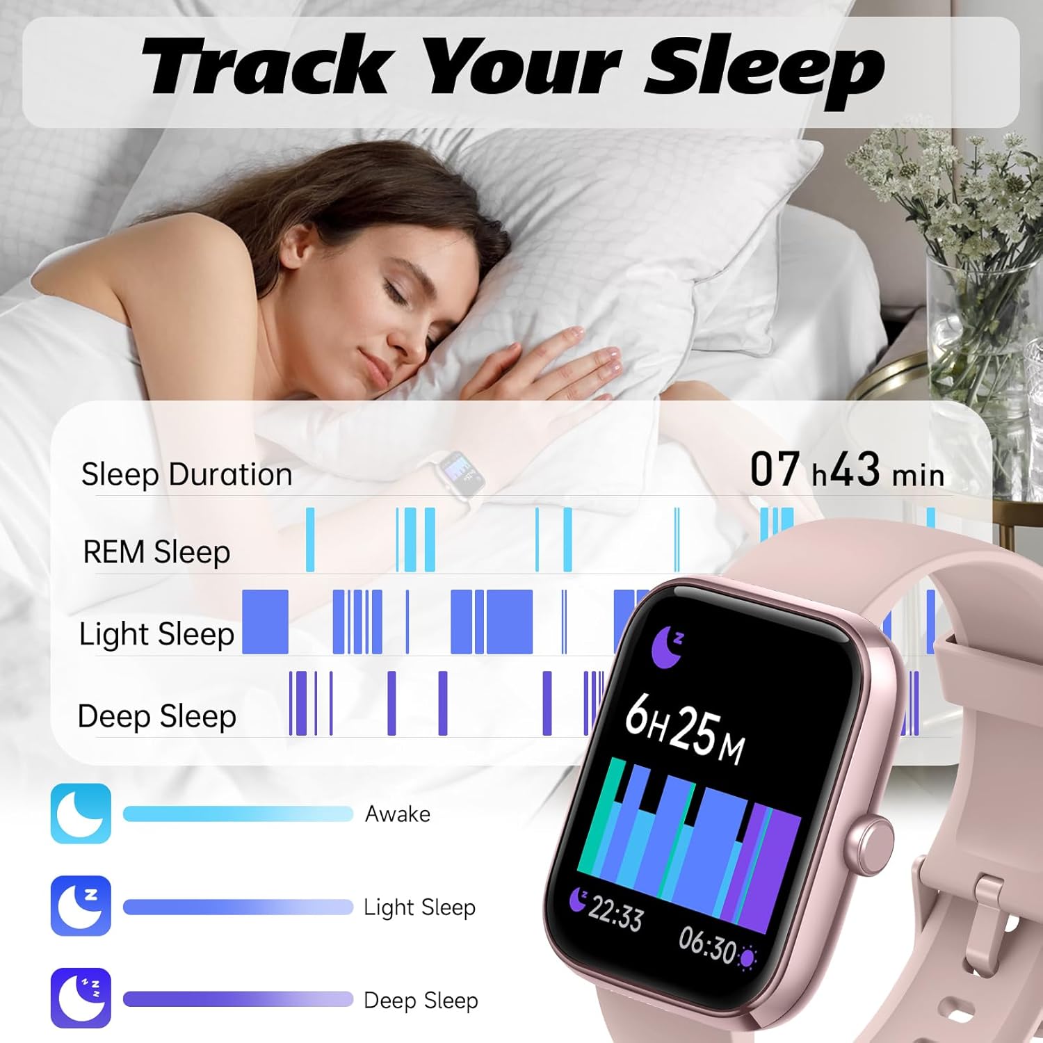 Smart Watch for Men Women 1.8" Fitness Tracker, Bluetooth Call, DIY Dial, Heart Rate Sleep Blood Oxygen Monitor, 100+ Sports Modes, IP68 Waterproof Smartwatch for Android iPhone, Alexa Built-in - Image 6