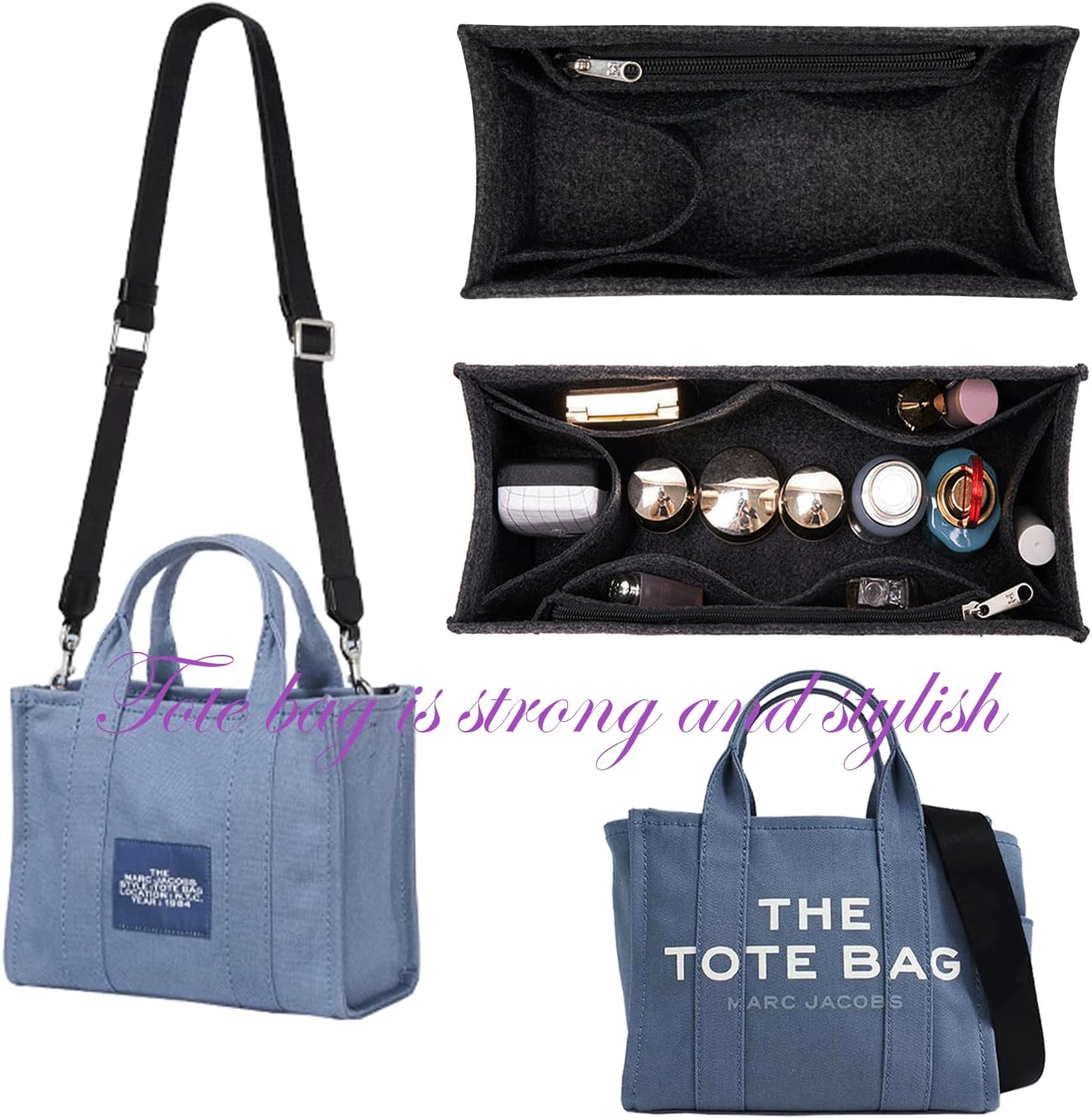 Lckaey purse insert insert for marc jacobs large tote bag tote bag insert organizer 2042black-L - Image 2