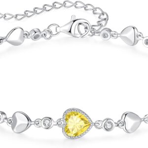 LOUISA SECRET Five Heart Birthstone Bracelets for Women, 925 Sterling Silver Dainty Women Charm Link Bracelet, Birthday Anniversary Jewelry Gifts for Woman Girlfriend Mother Mom Her Wife LOUISA SECRET Five Heart Birthstone Bracelets for Women, 925 Sterling Silver Dainty Women Charm Link Bracelet, Birthday Anniversary Jewelry Gifts for Woman Girlfriend Mother Mom Her Wife