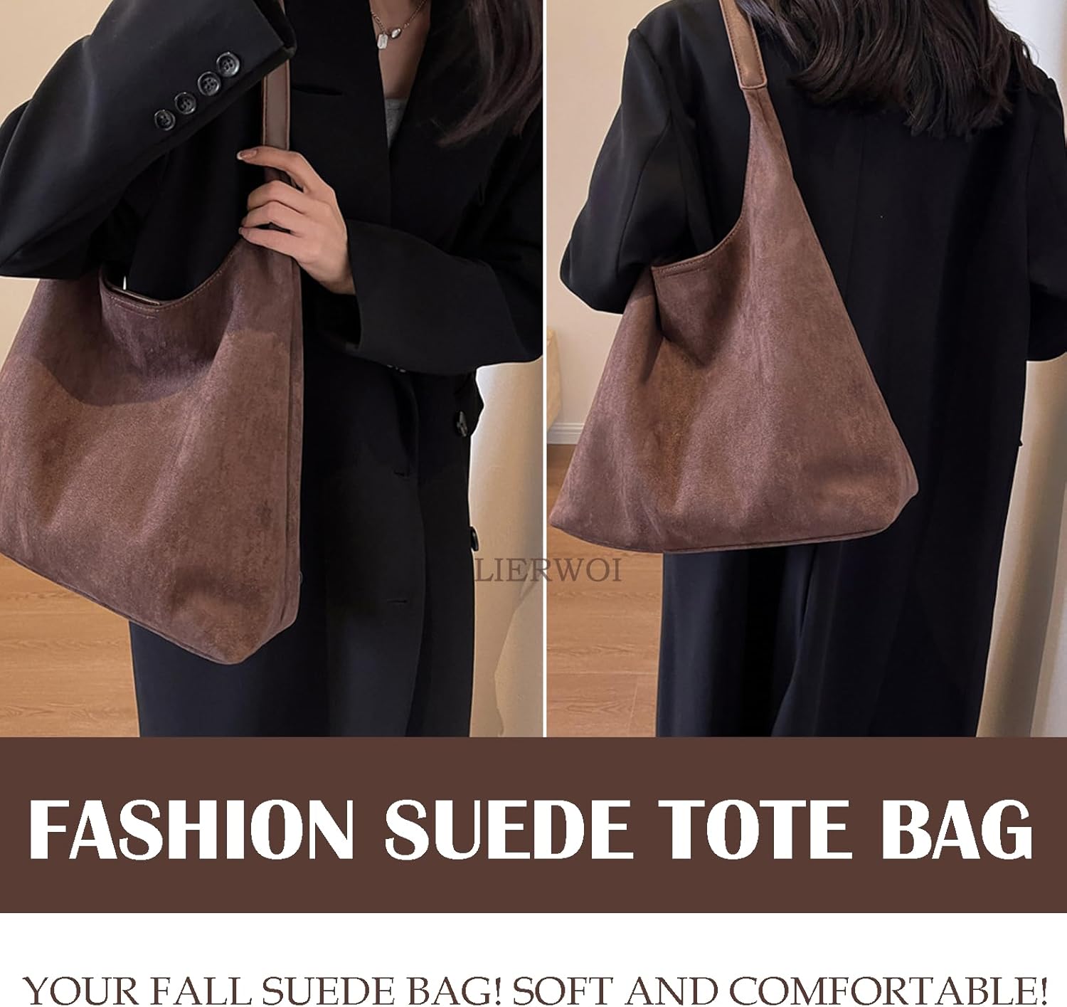 Suede Hobo Bags For Women Slouchy Bag Suede Purse Suede Tote Bag Large Brown Tote Handbag for Travel Shopping Work - Image 2