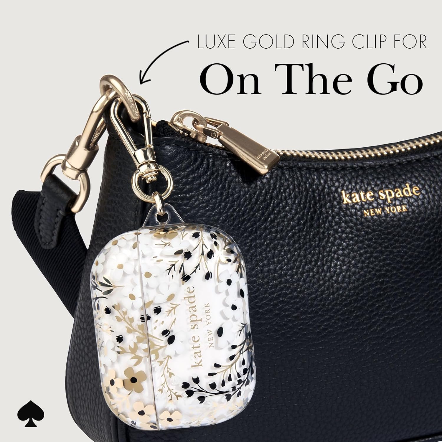 Kate Spade New York AirPods Pro Protective Case with Keychain Ring - Multi Floral Black and White, Compatible with AirPods Pro 2nd / 1st Generation - Image 6