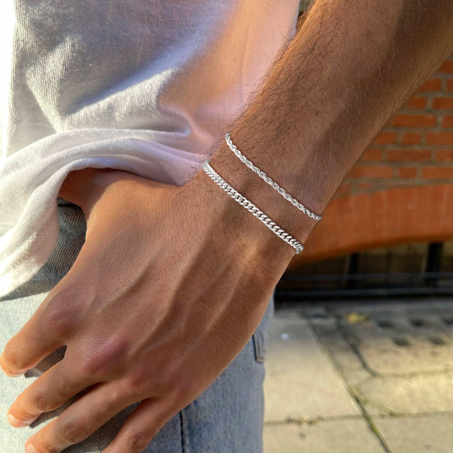 Gold Bracelets for Men 2pcs Men's Bracelets Set Gold Bracelet for Men Gold Cuban Link Chain for Mens Jewelry Gift - Image 2