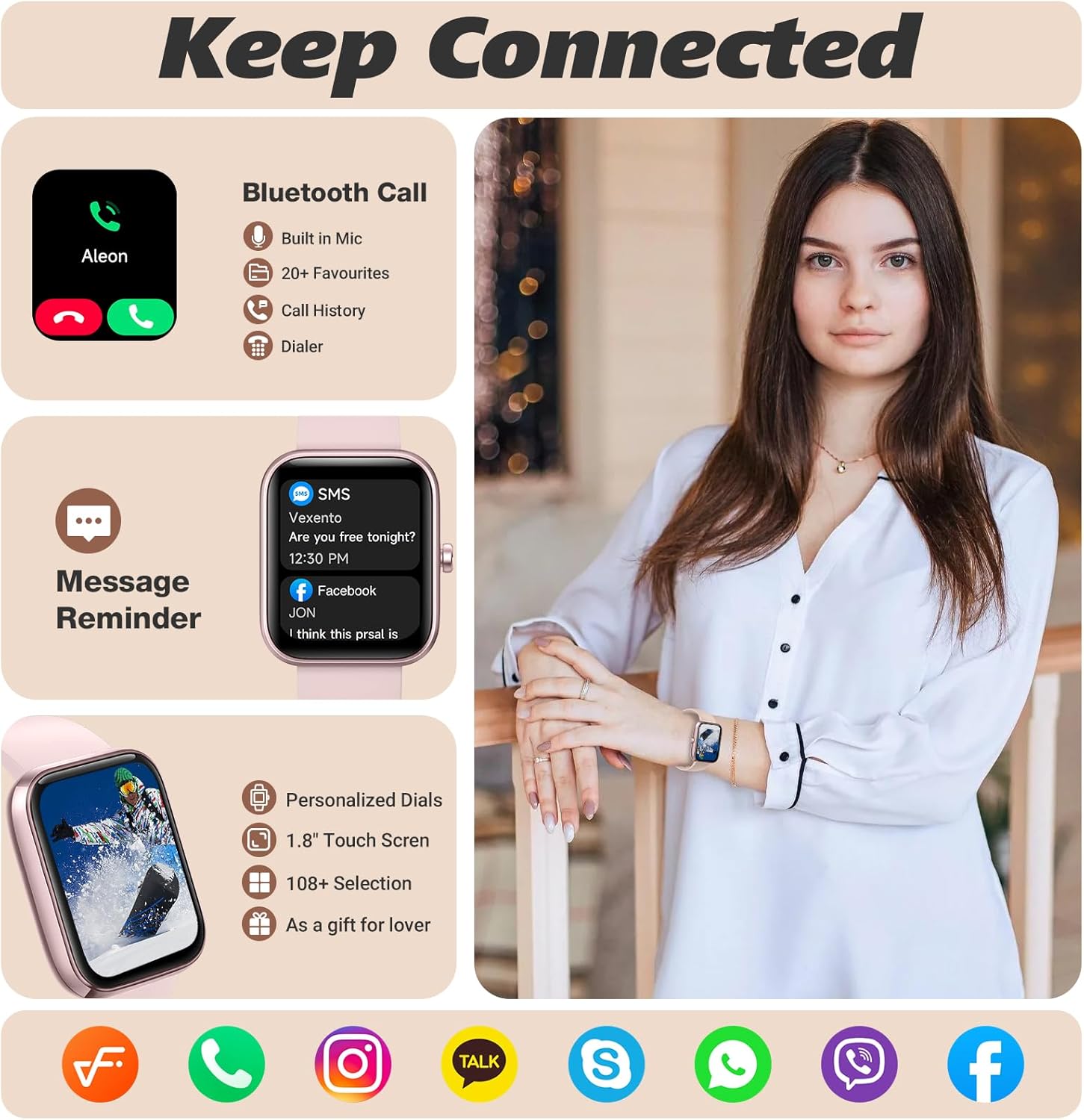 Smart Watch for Men Women 1.8" Fitness Tracker, Bluetooth Call, DIY Dial, Heart Rate Sleep Blood Oxygen Monitor, 100+ Sports Modes, IP68 Waterproof Smartwatch for Android iPhone, Alexa Built-in - Image 2