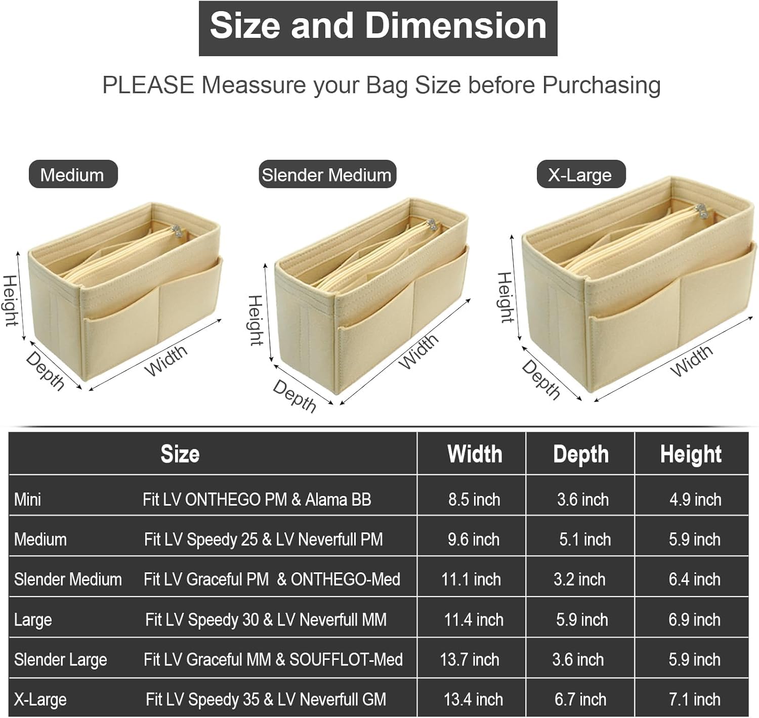 Purse Organizer Insert, Bag Handbag Tote Organizer, Bag in Bag, Perfect for Speedy Neverfull and More… - Image 6