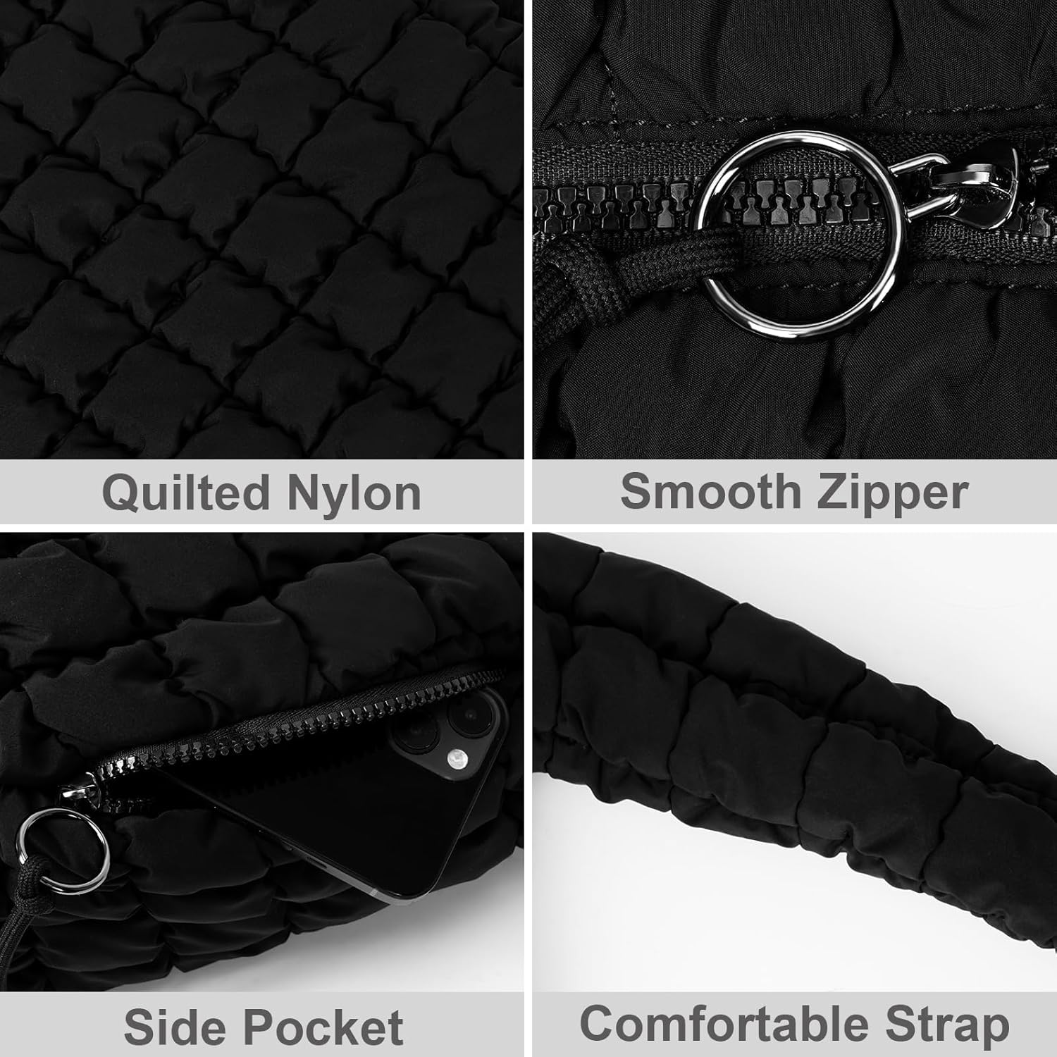 VOSTEVAS Quilted Tote Bag for Women Puffer Shoulder Bag with Zip Large Lightweight Padding Hobo Purse Beach Handbag - Image 2