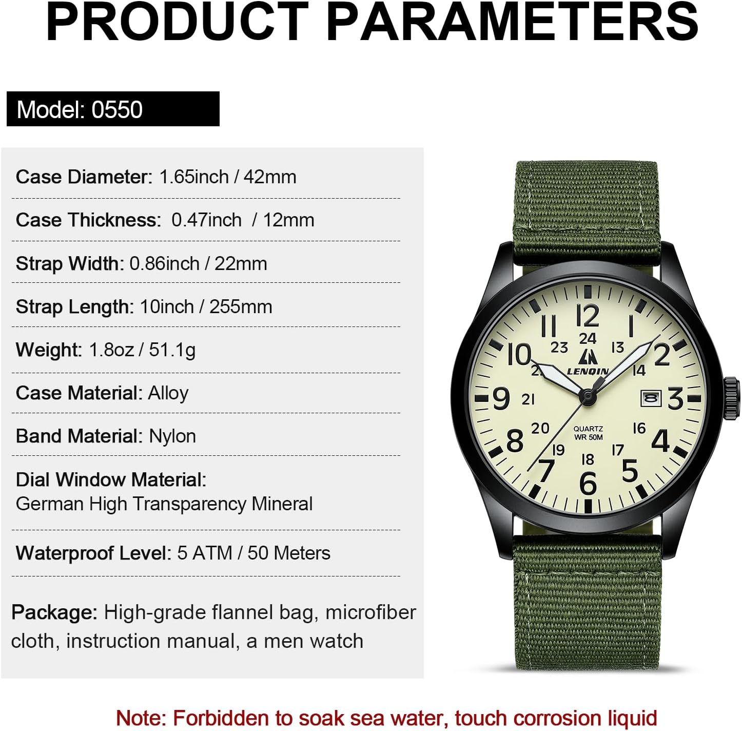 Mens Watches Military Watch Field Watch Analog Quartz Watches for Men Waterproof Wrist Watches with Date Nylon Band Army Tactical Sports Watch - Image 8