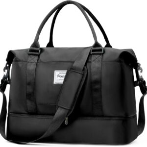 Travel Duffel Bag, Sports Gym Tote Bag for Women, Carry on Luggage Bag for Airplanes, Lightweight Weekender Overnight Shoulder Bag Waterproof Beach Hospital Bag with Shoes Compartment,A1-Black Travel Duffel Bag, Sports Gym Tote Bag for Women, Carry on Luggage Bag for Airplanes, Lightweight Weekender Overnight Shoulder Bag Waterproof Beach Hospital Bag with Shoes Compartment,A1-Black