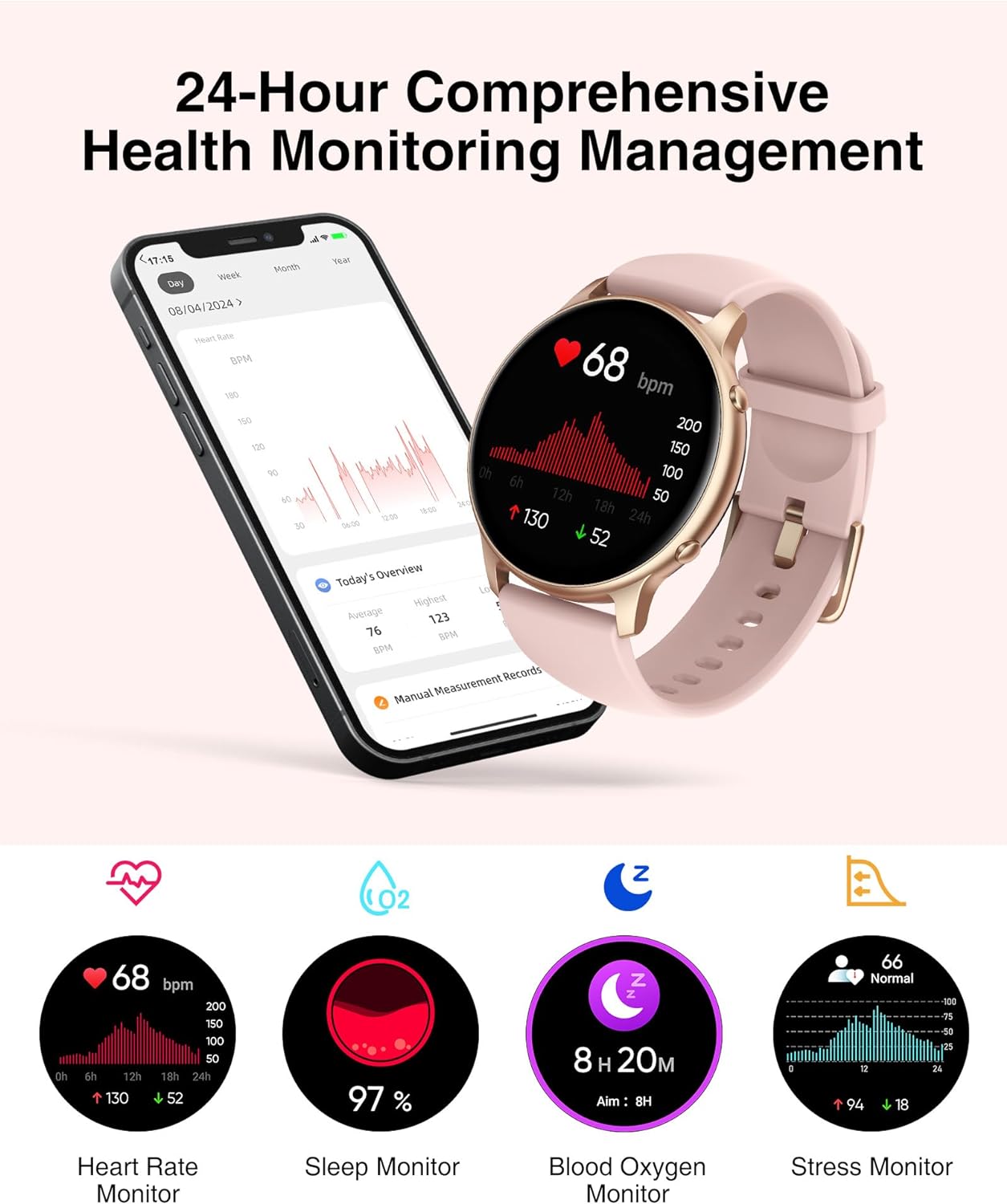 Smart Watches for Women - Fitness Watch with 1.32'' Touch Screen, Step Counter, SpO2 Heart Rate Sleep Monitor, Activity Trackers IP68 Waterproof Smartwatch for iOS Android - Image 4