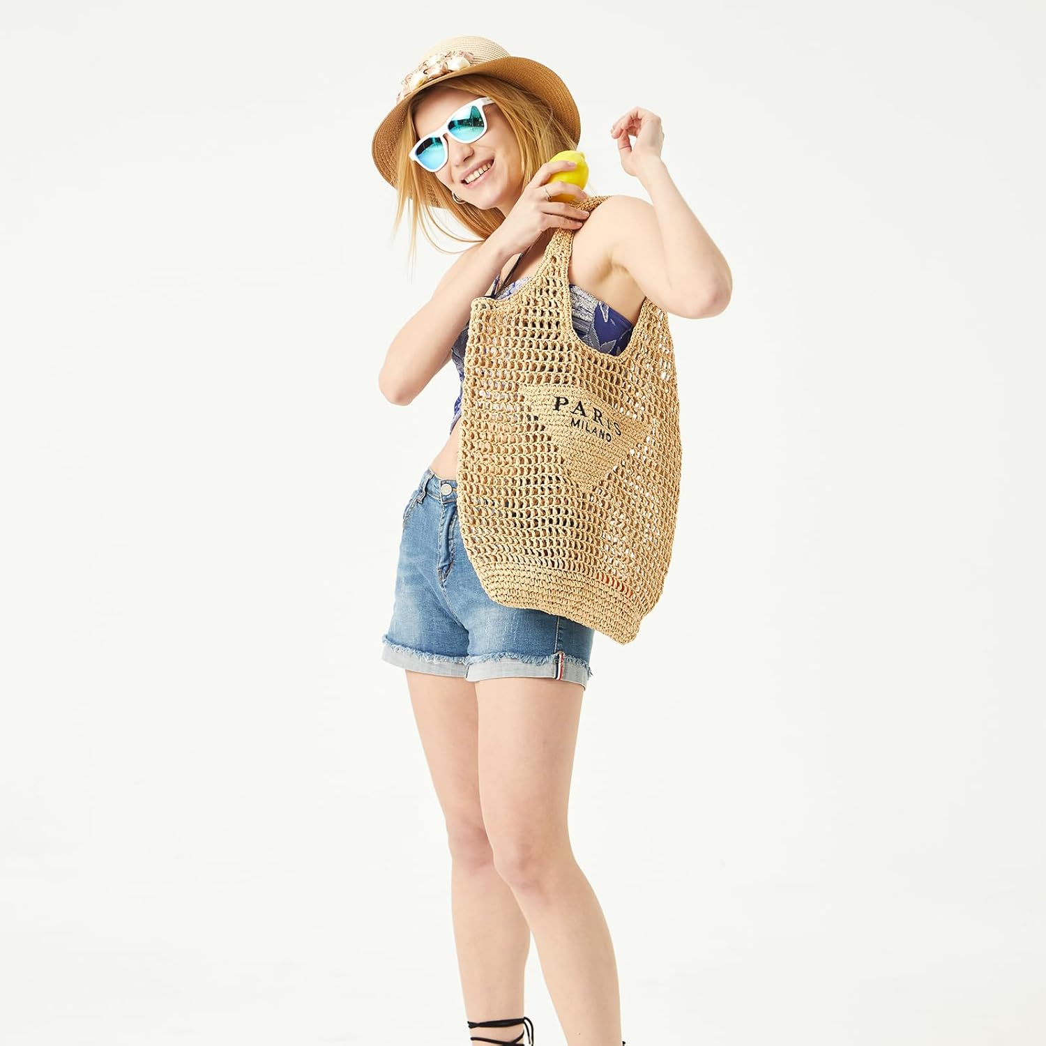 Straw Tote Bag for women,Mesh Hollow Woven Tote Bag,Handbag Beach Bag,Paris Hobo Bag,Large Shoulder Travel Tote Bag - Image 3