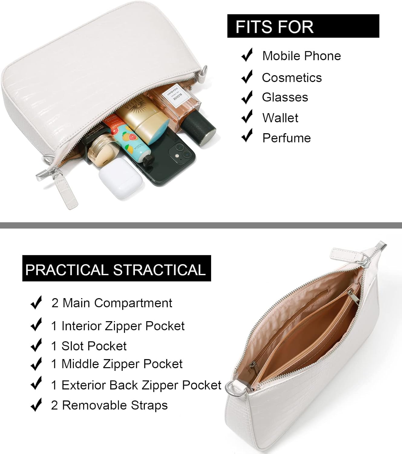 Small Shoulder bag for Women with 2 Removable Straps CrossBody Bags Clutch Purse Handbag - Image 3