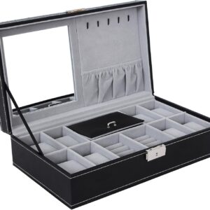 SONGMICS Black Jewelry Box, 8-Slot Watch Organizer, Storage Case with Lock and Mirror UJWB41B SONGMICS Black Jewelry Box, 8-Slot Watch Organizer, Storage Case with Lock and Mirror UJWB41B