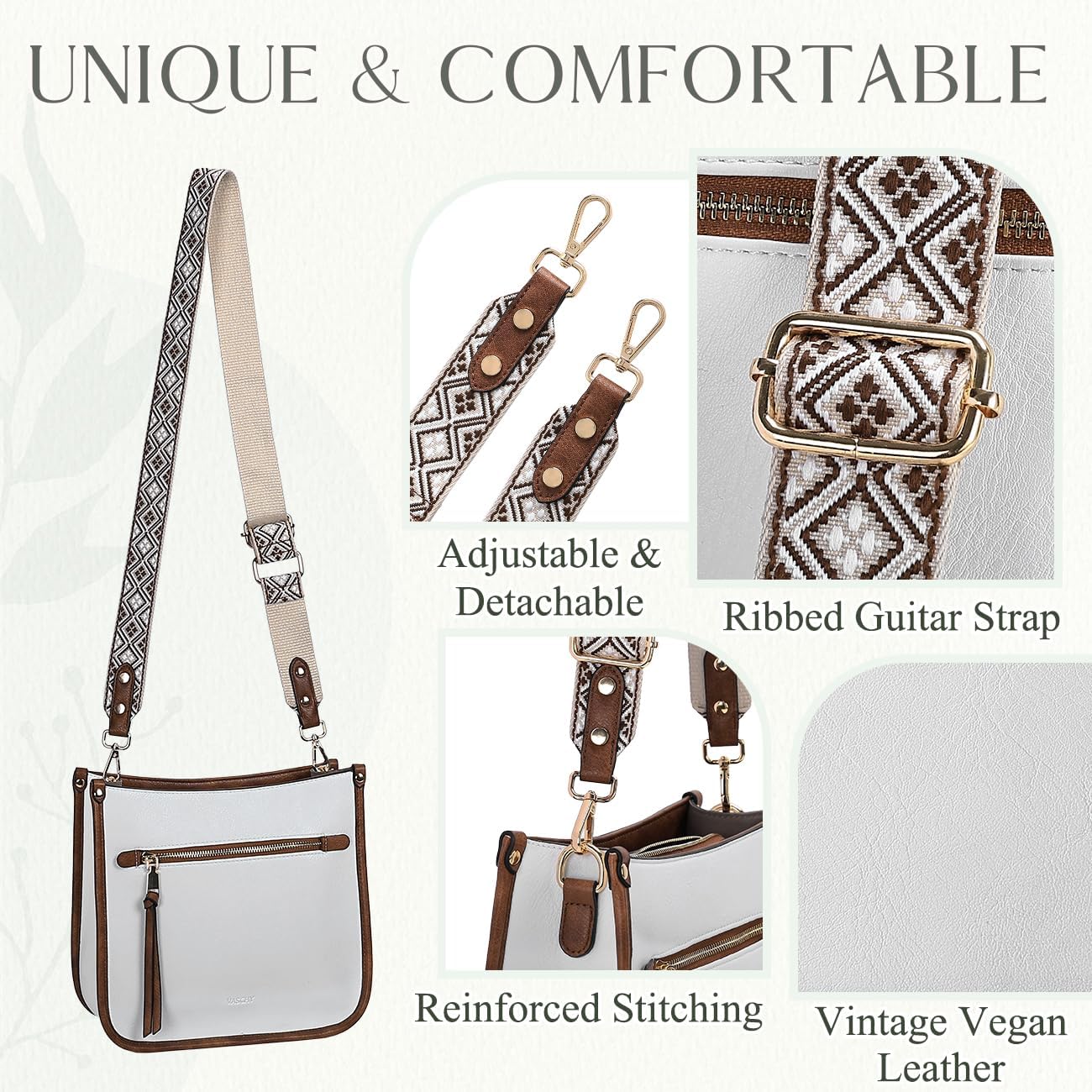 Vaschy Crossbody Bag Purse for Women,Fashion Vegan Leather Hobo Handbag Shoulder Bag Purse with Guitar Strap - Image 5