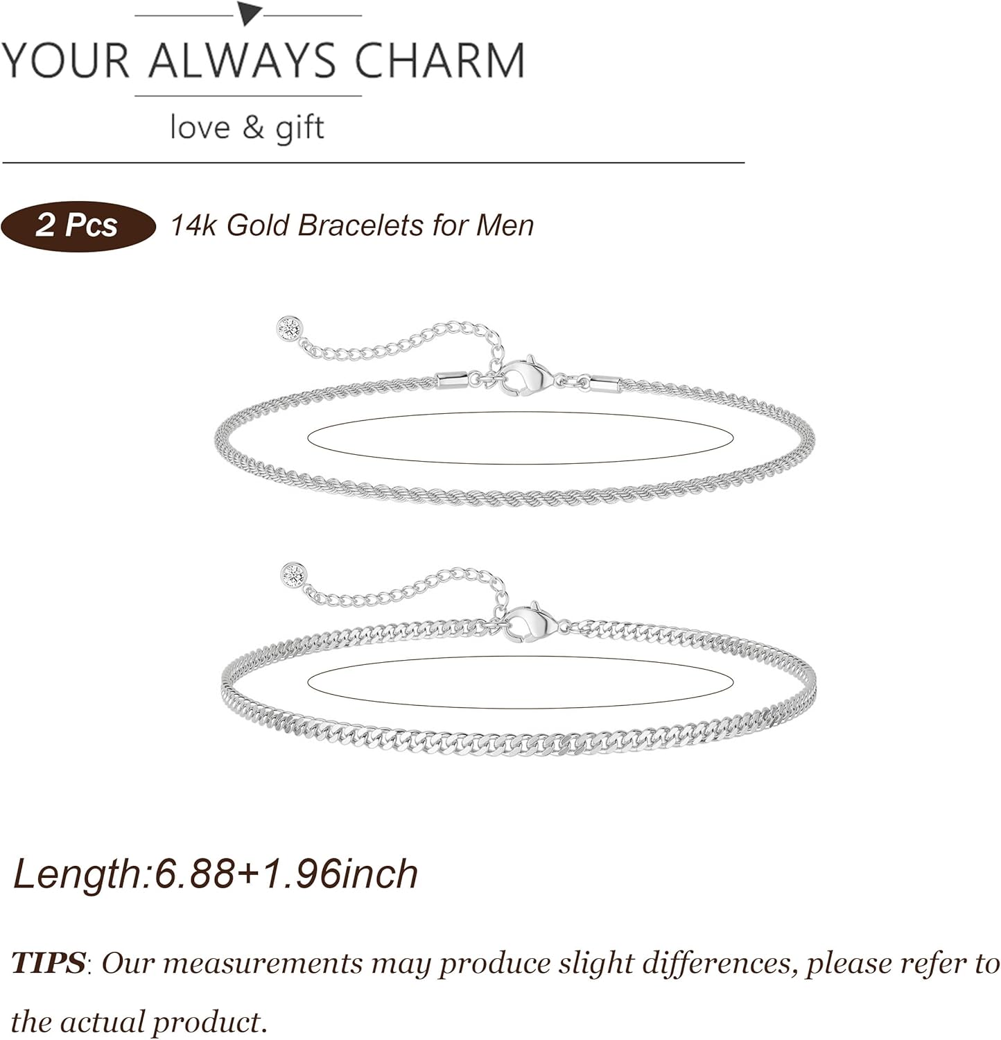 Gold Bracelets for Men 2pcs Men's Bracelets Set Gold Bracelet for Men Gold Cuban Link Chain for Mens Jewelry Gift - Image 4