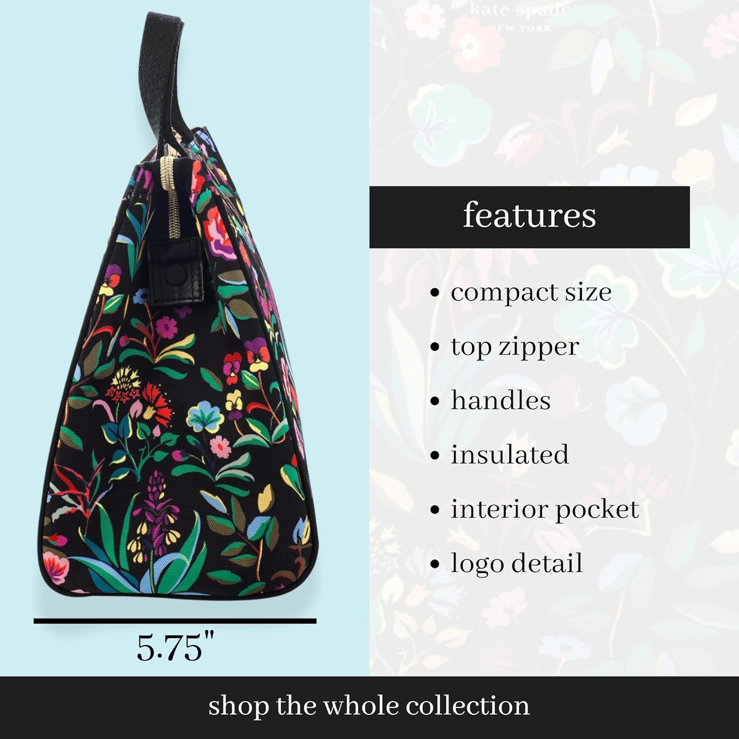 Kate Spade New York Portable Soft Cooler Lunch Bag, Thermal Tote with Silver Insulated Interior Lining and Storage Pocket, Autumn Floral - Image 4