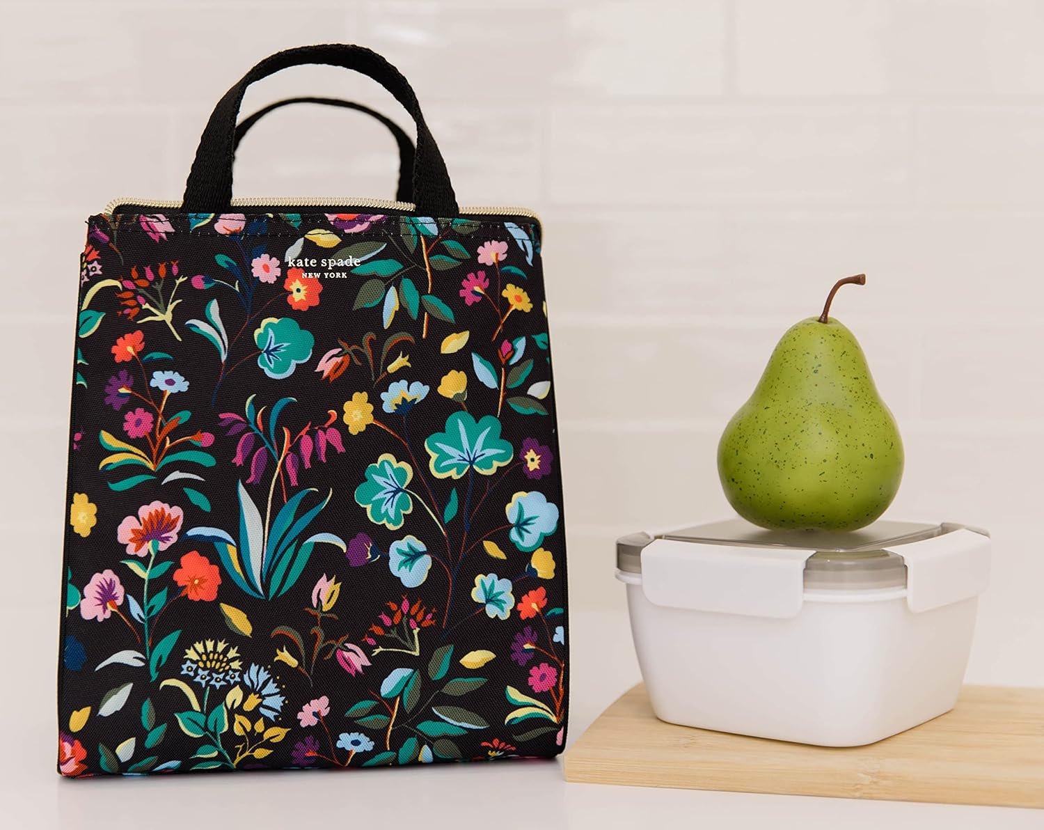 Kate Spade New York Portable Soft Cooler Lunch Bag, Thermal Tote with Silver Insulated Interior Lining and Storage Pocket, Autumn Floral - Image 8