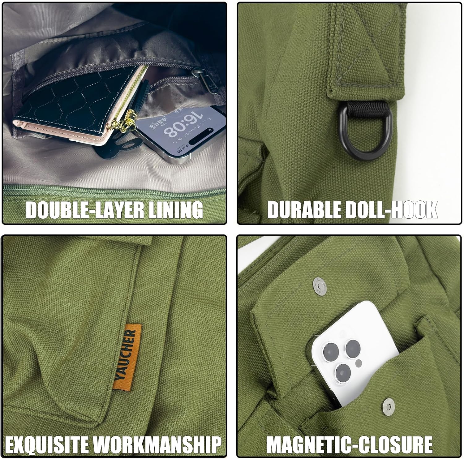 Canvas Messenger Bag Large Hobo Crossbody Bag with Multiple Pockets Casual Shoulder Tote Bag for Women and Men - Image 7