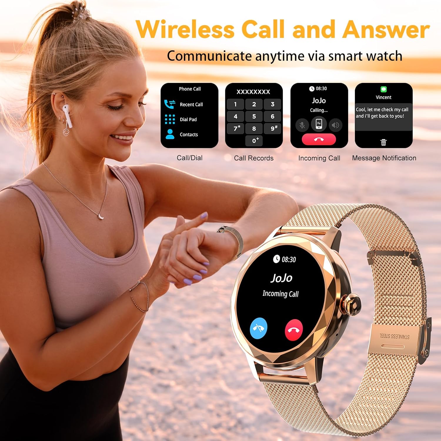 Homailida Smart Watch for Women with Bluetooth Call Answer/Dail,1.2'' HD Touch Screen Fitness Tracker, 100+ Sports Modes Tracker with Heart Rate Blood Pressure SpO2 Sleep Monitor for iPhone Android - Image 2