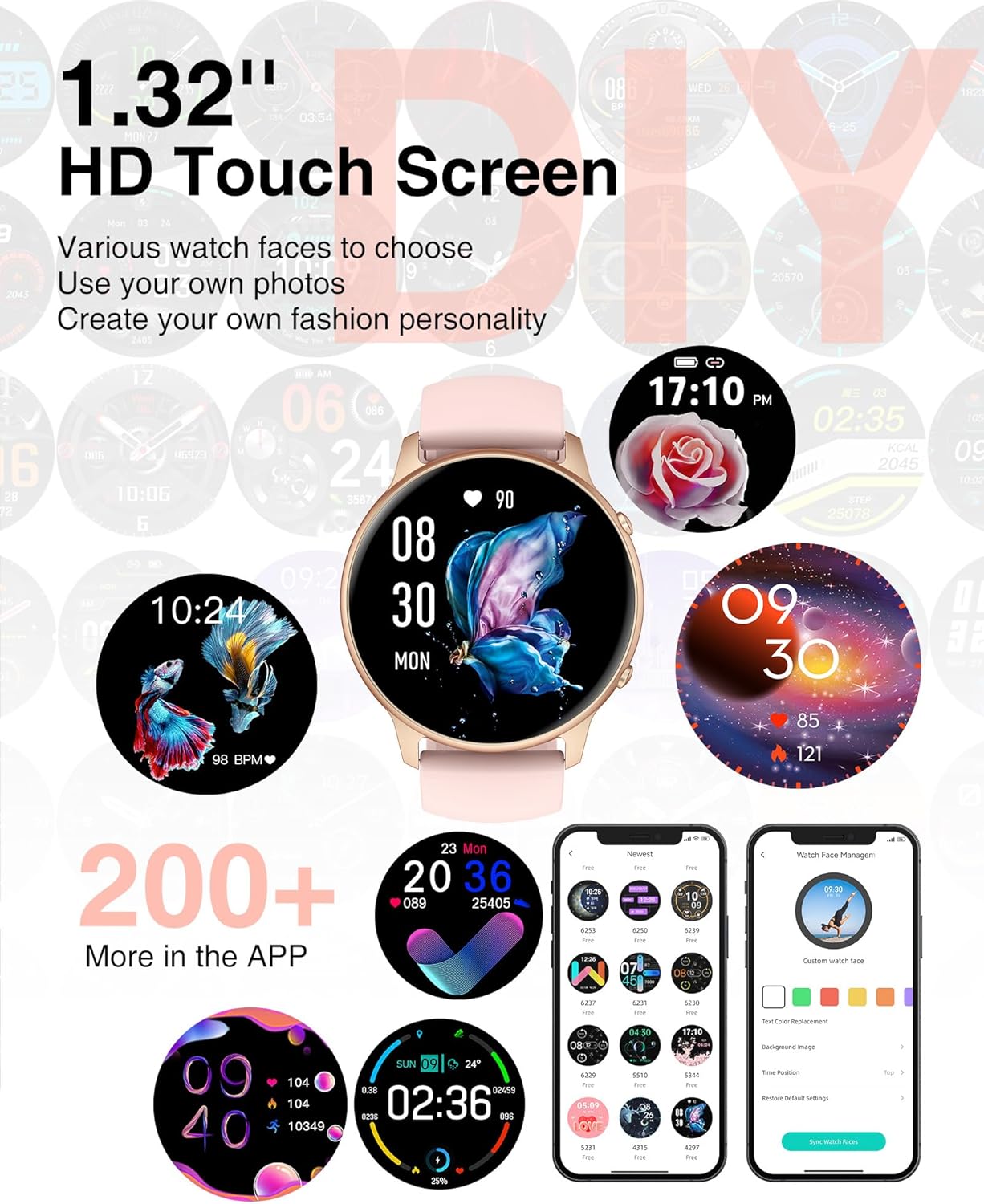 Smart Watches for Women - Fitness Watch with 1.32'' Touch Screen, Step Counter, SpO2 Heart Rate Sleep Monitor, Activity Trackers IP68 Waterproof Smartwatch for iOS Android - Image 3