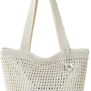 The Sak Women’s Casual Classics Hand-Crochet Tote, Double Shoulder Straps, Natural with Silver The Sak Women’s Casual Classics Hand-Crochet Tote, Double Shoulder Straps, Natural with Silver