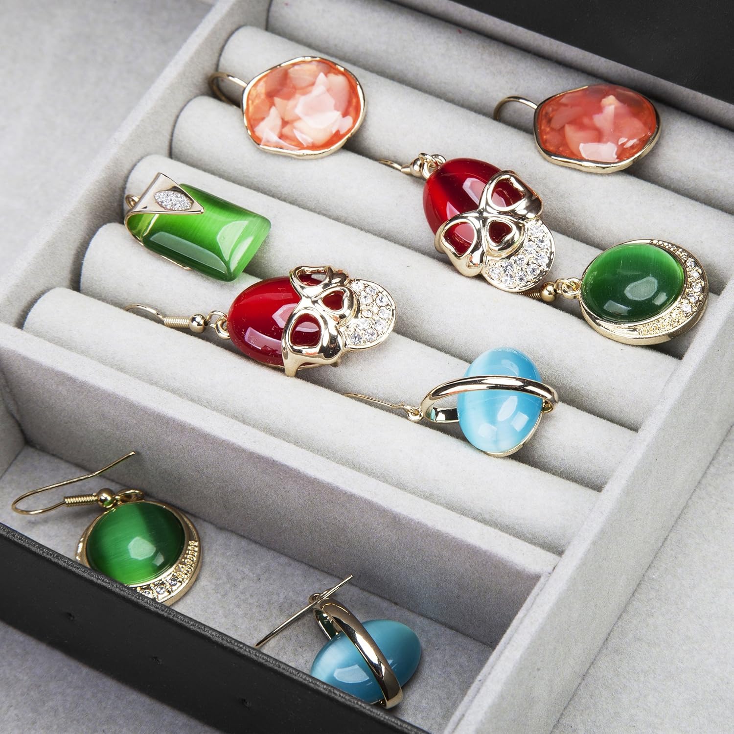 Readaeer Black Leather Watch Box Jewelry Display Case with Drawer, Jewelry Box for Men & Women (12 Slots with 2 Layers) - Image 6