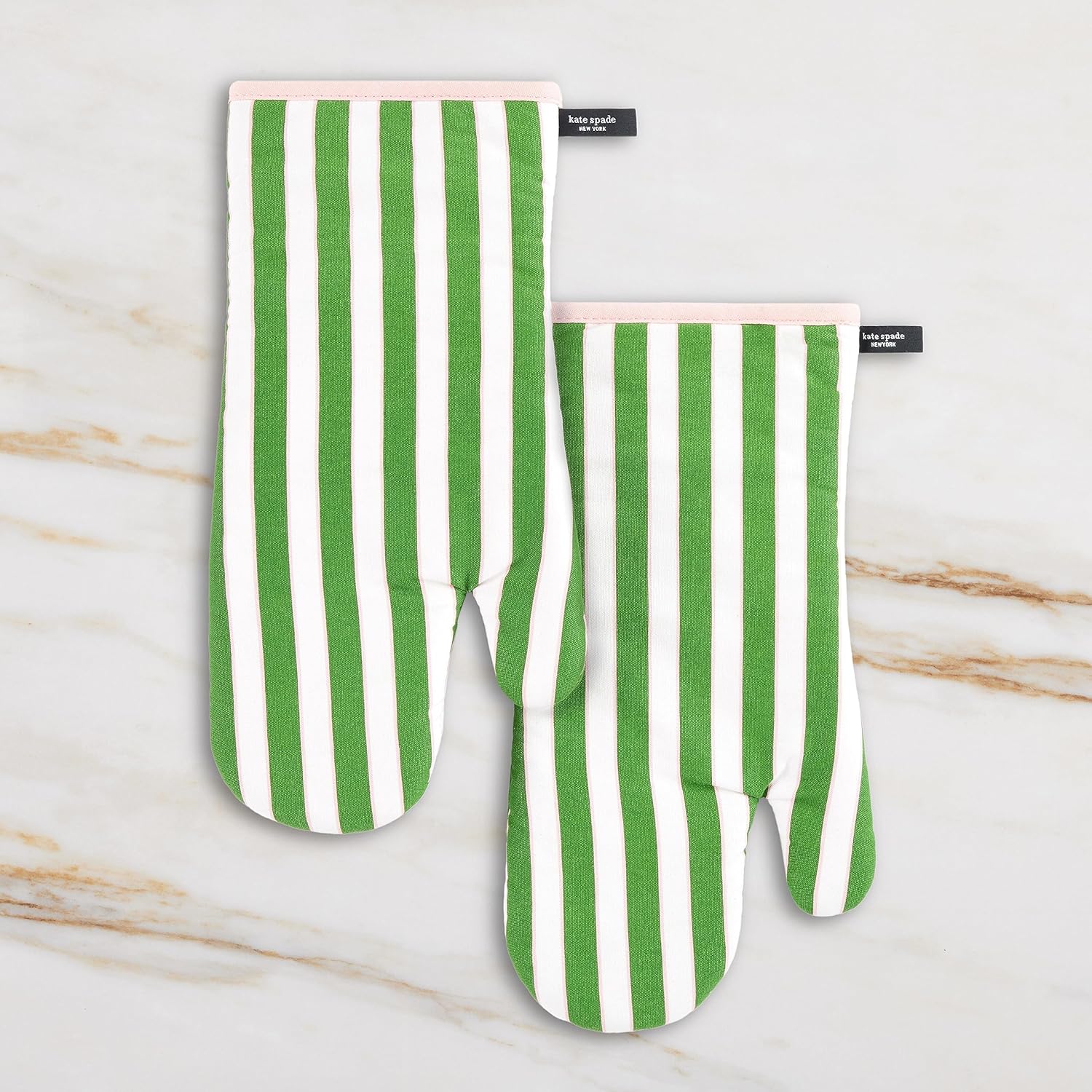 Kate Spade New York Botanical Stripe Oven Mitt 2-Pack Set, 7" x 13", Green/Pink - Image 3