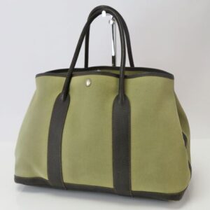 Auth HERMES Garden Party Khaki Canvas and Leather Tote Bag Purse #59728 Auth HERMES Garden Party Khaki Canvas and Leather Tote Bag Purse #59728