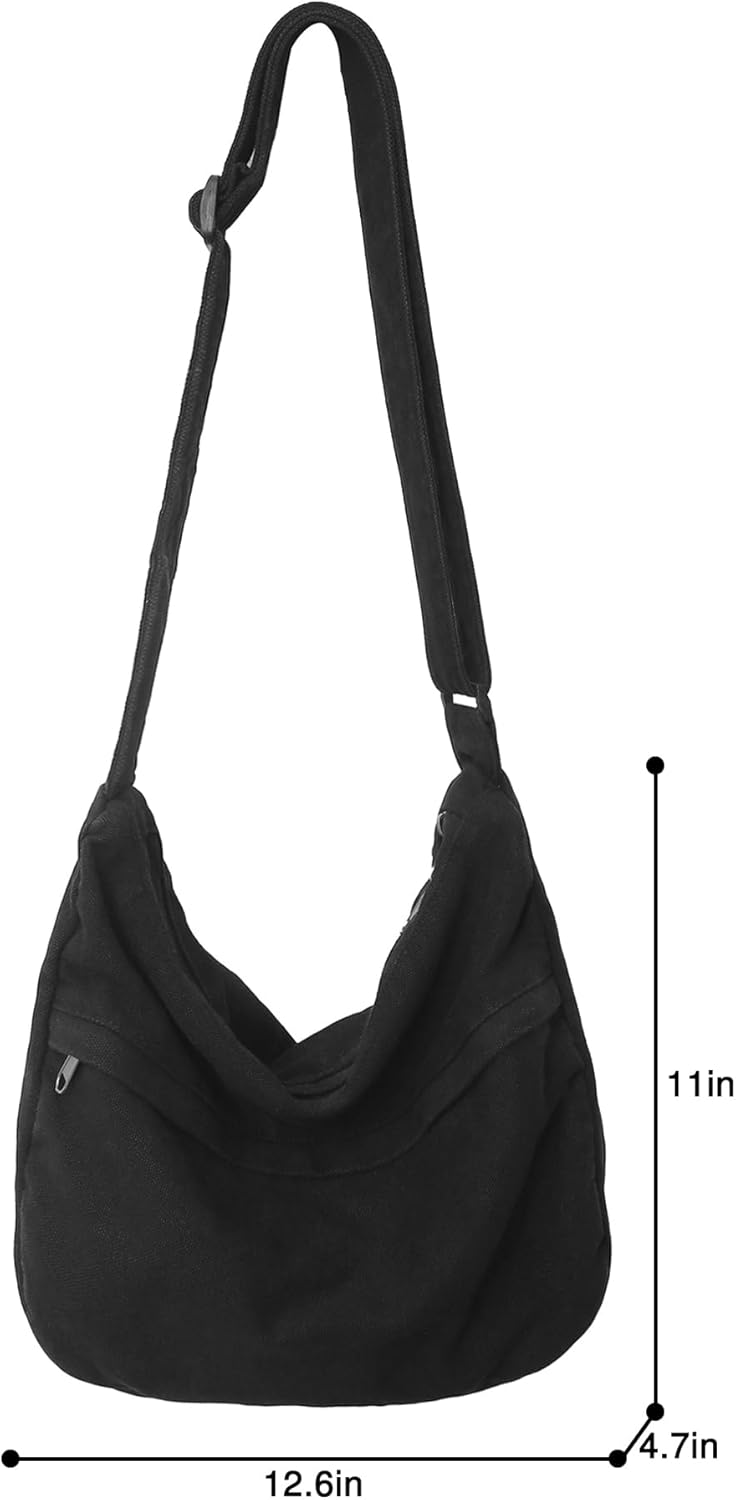 Canvas Messenger Bag Large Hobo Crossbody Bag with Zipper Casual Shoulder Tote Handbag for Women and Men - Image 5