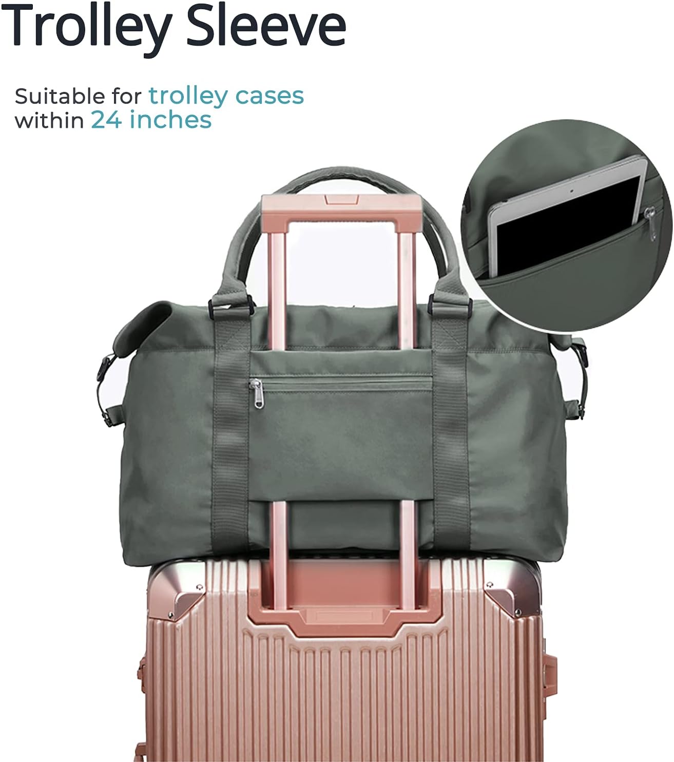 Carry On Bag for Women with Wet Pocket,Travel Weekender Overnight Duffel Bag with Trolley Sleeve Gym Tote Bags Waterproof Large - Image 5