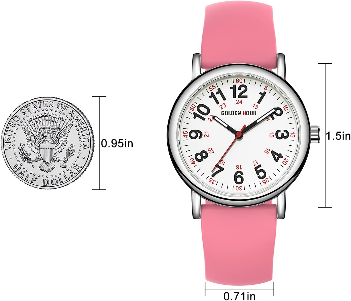 GOLDEN HOUR Waterproof Nurse Watch for Medical Professionals, Students Women Men - Military Time Luminouse Easy Read Dial, 24 Hour with Second Hand, Colorful Silicone Band - Image 4