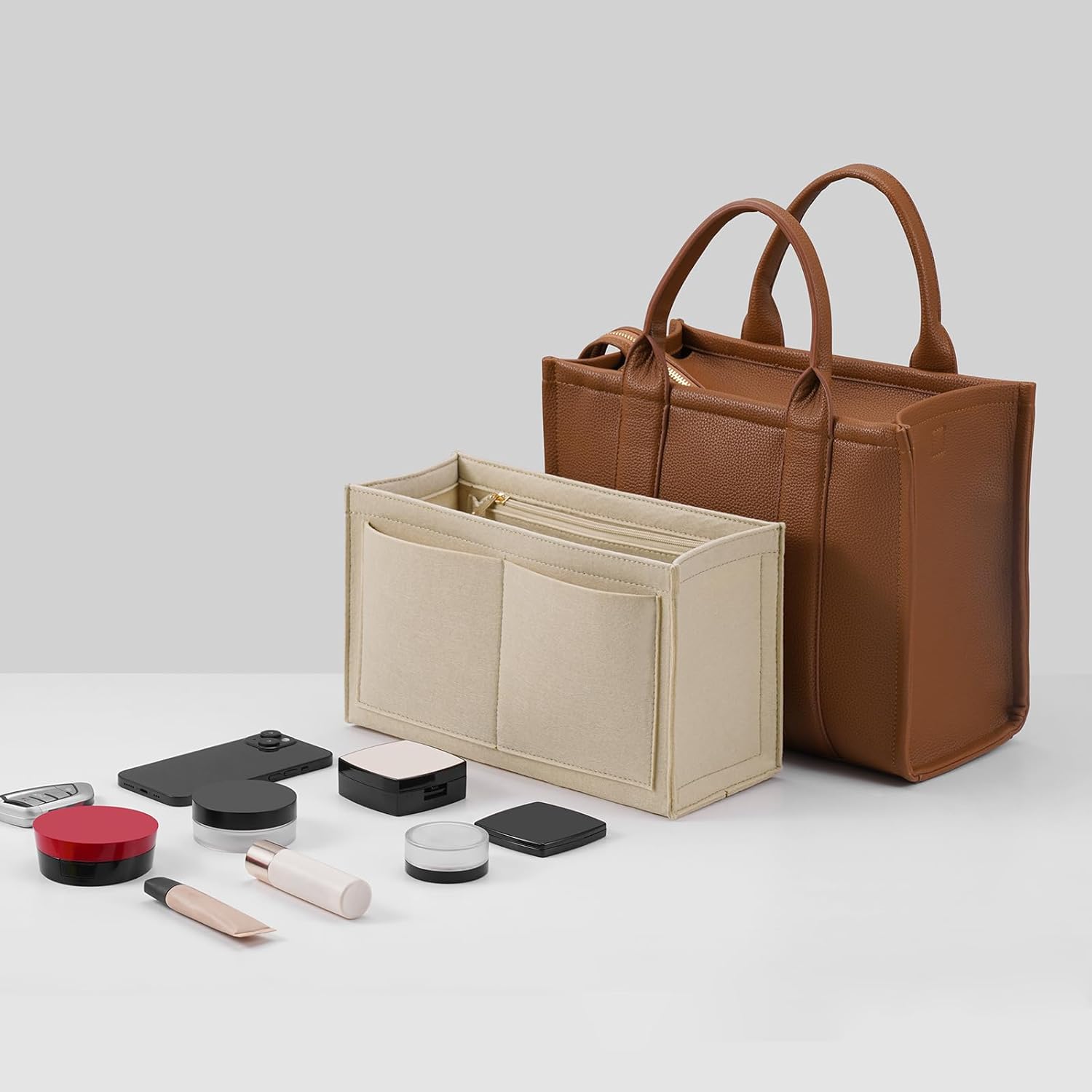 LOUKAYCCI Purse Organizer Insert for marc jacobs mini Handbags Felt Organizer Insert (Beige, Small) - Image 6