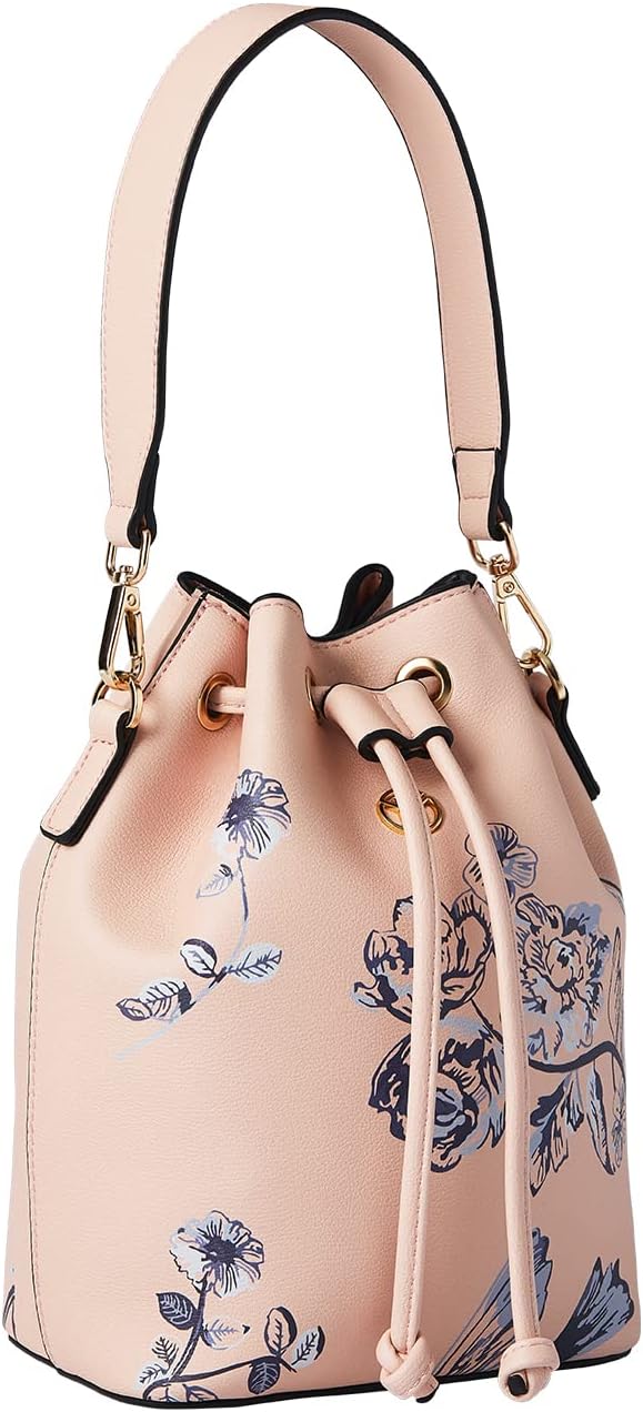 VICTORIA HYDE Bucket Bag Ladies Tote Bag for Women 2-Ways Shoulder Bag Drawstring Backpack with Flowers Printing - Image 2