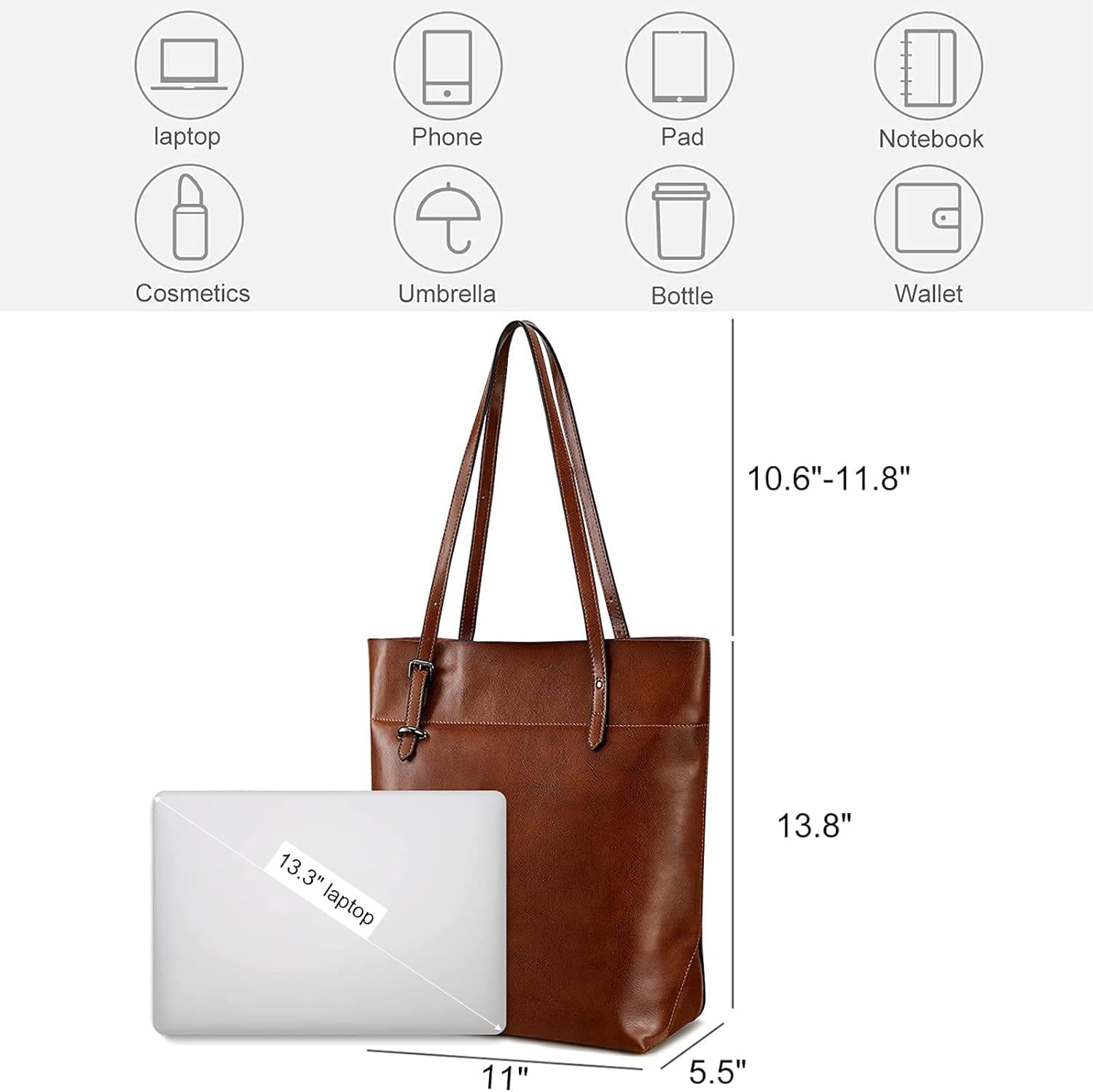 S-ZONE Vintage Genuine Leather Tote Shoulder Bag Handbag Big Large Capacity Upgraded 2.0 - Image 4