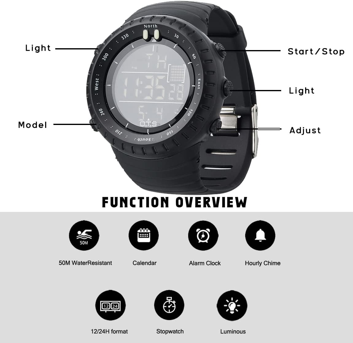 Men's Digital Sports Watch Waterproof Tactical Watch with LED Backlight Watch for Men - Image 6