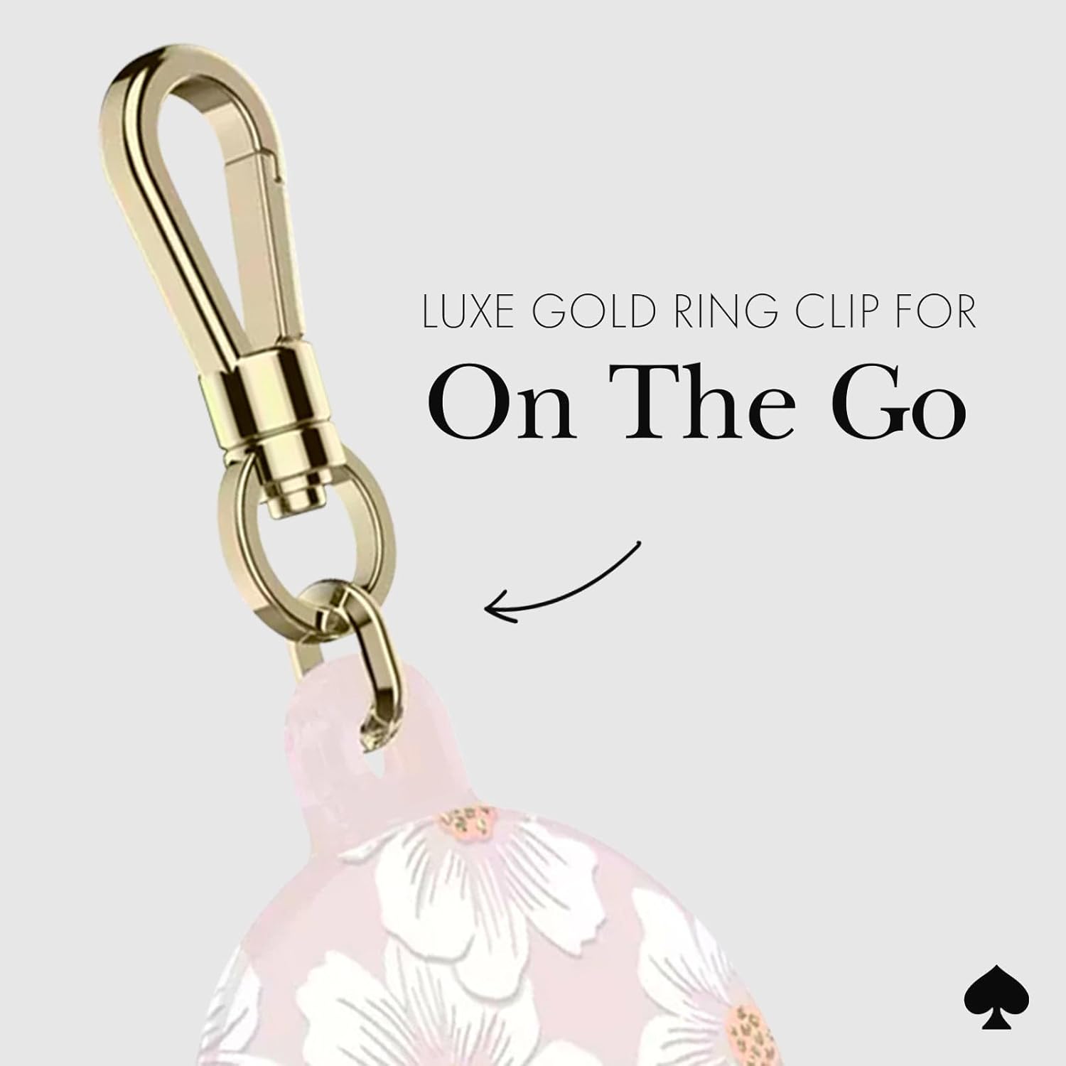 Kate Spade New York AirTag Holder with Gold Ring Clip - Protective Case for Apple AirTag - Hollyhock Cream - Image 4