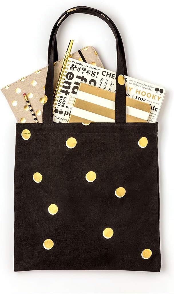 Kate Spade New York Black Canvas Tote Bag with Interior Pocket, Scatter Dot - Image 4