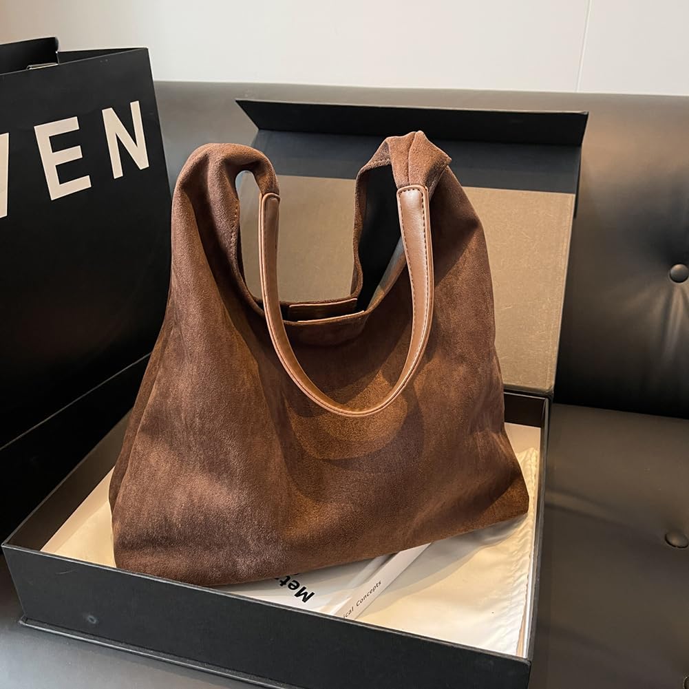 AJUBENCE Suede Bag Hobo Bag Tote Bag for Women Shoulder Bag Purse Slouchy Handbag for Work - Image 3