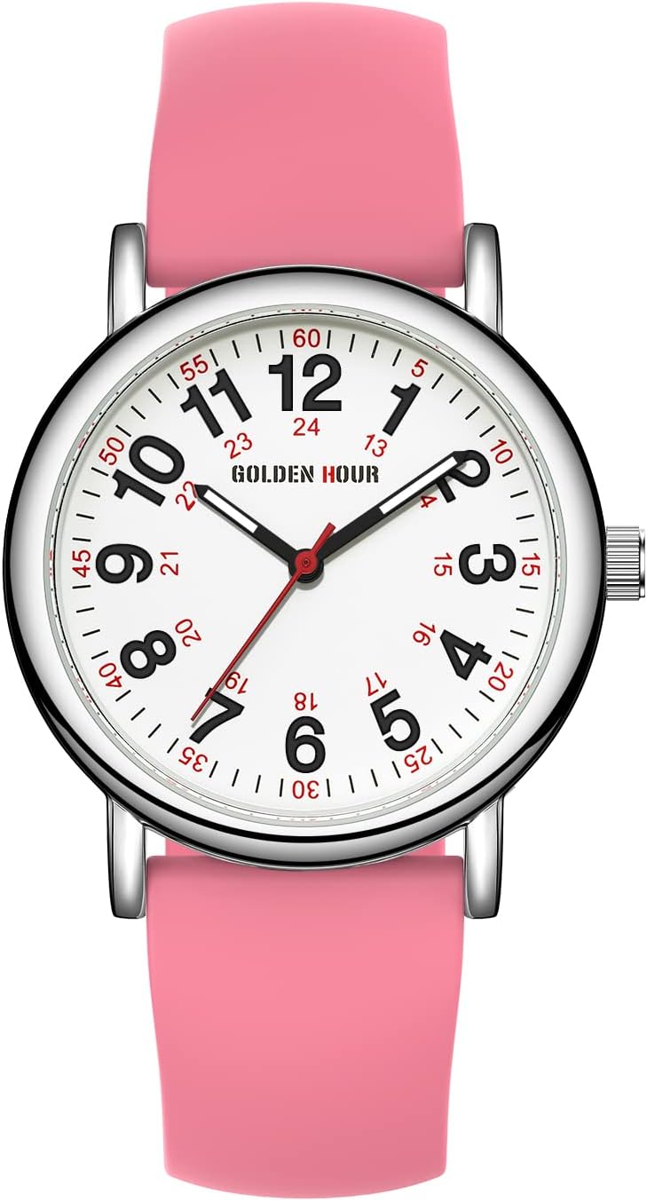 GOLDEN HOUR Waterproof Nurse Watch for Medical Professionals, Students Women Men - Military Time Luminouse Easy Read Dial, 24 Hour with Second Hand, Colorful Silicone Band - Image 2
