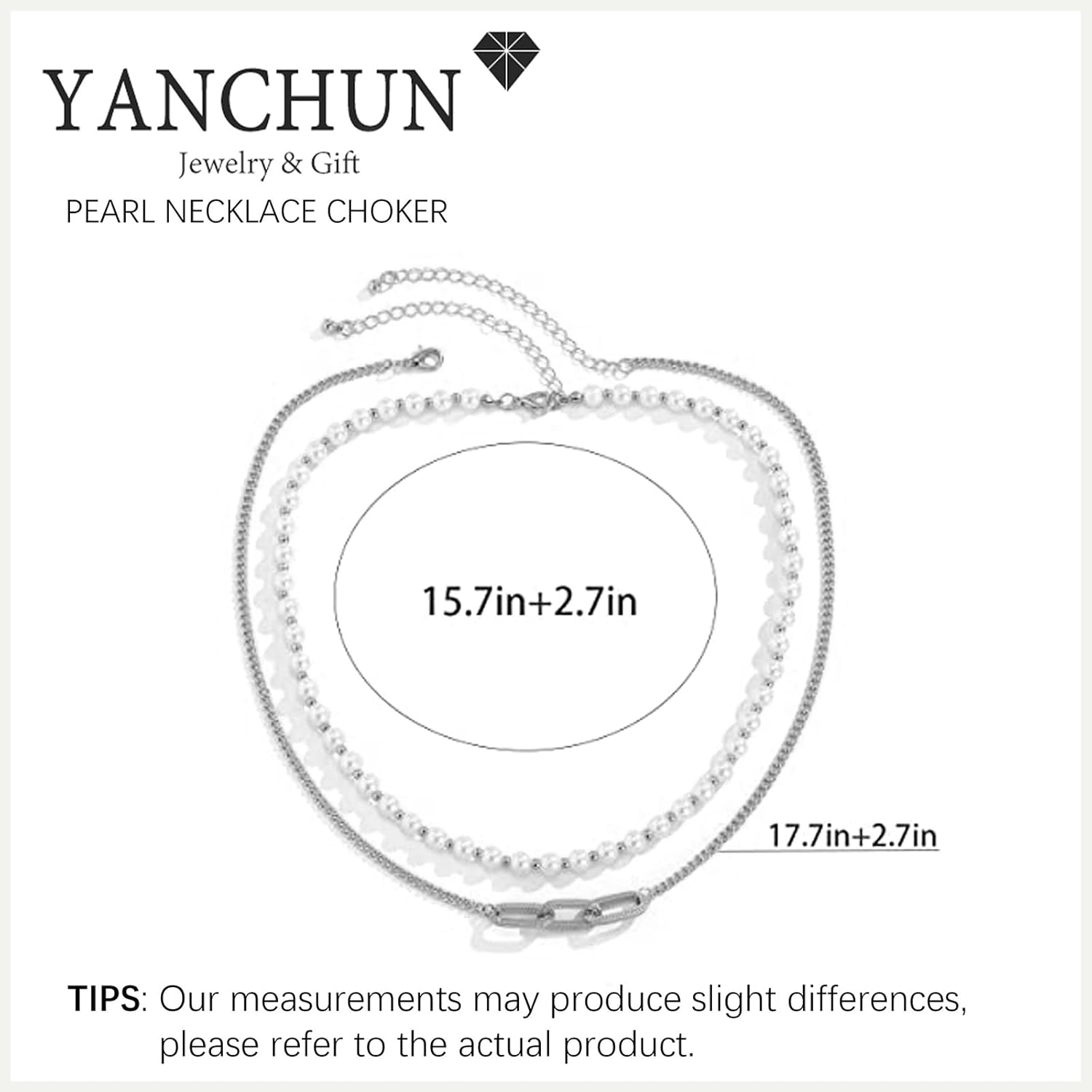 Pearl Necklace Men Silver Chain Necklace Faux Pearl Necklace Mens Pearl Necklace Layered Cuban Link Necklace Christmas Jewelry Gifts for Him - Image 5