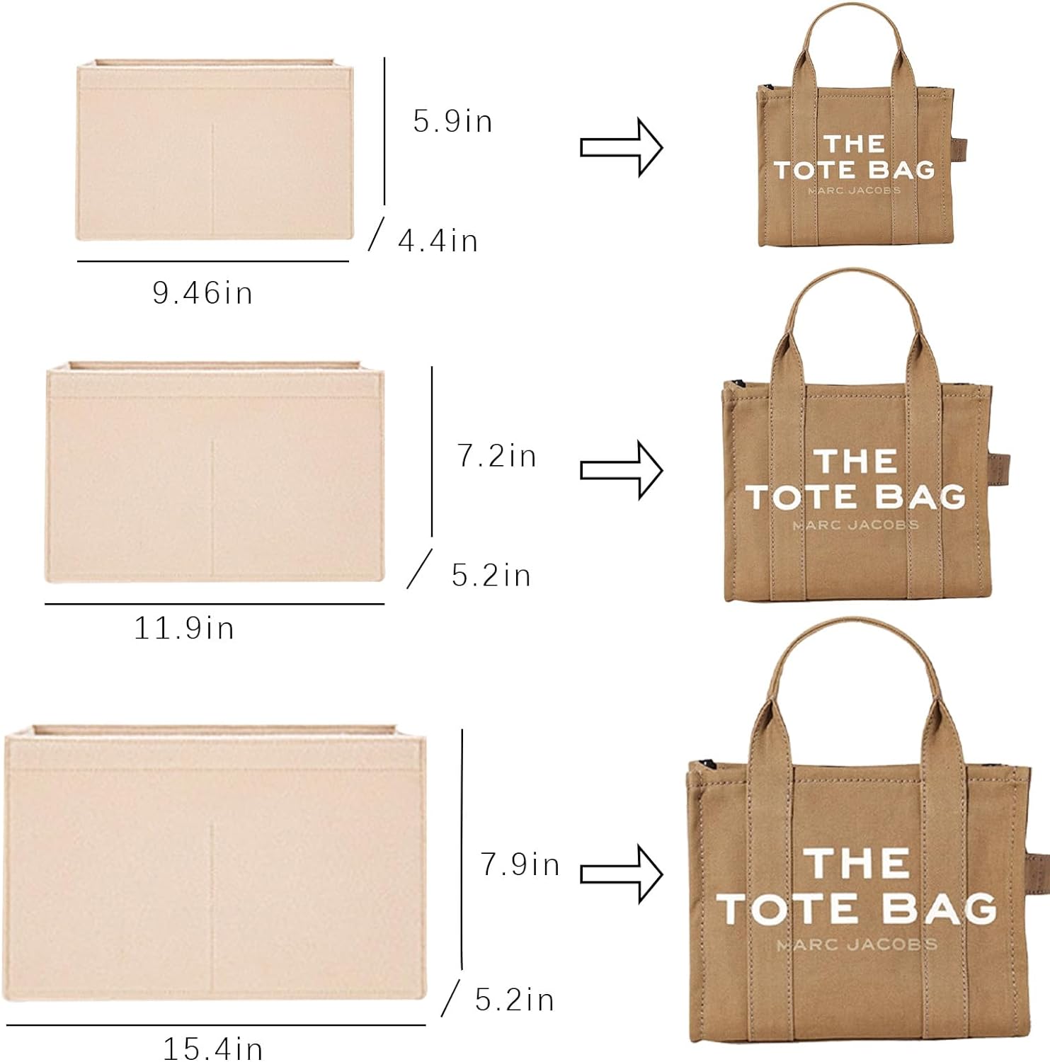 Lckaey purse insert organizer for marc jacobs small tote bag Felt insert Y065Khaki-S - Image 3