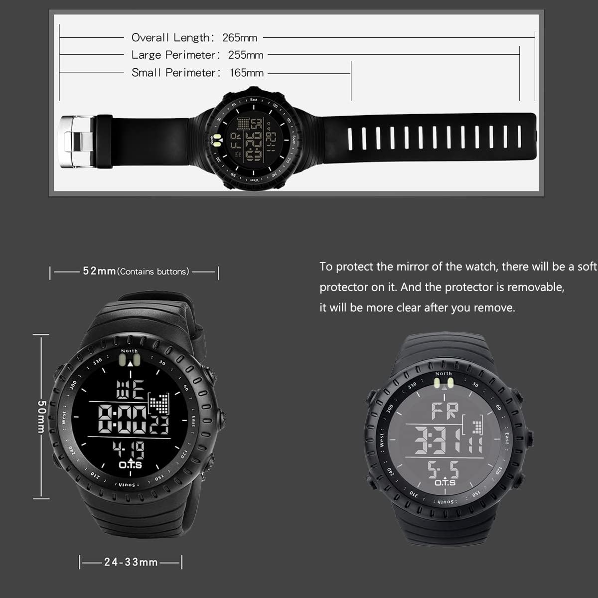 Men's Digital Sports Watch Waterproof Tactical Watch with LED Backlight Watch for Men - Image 4