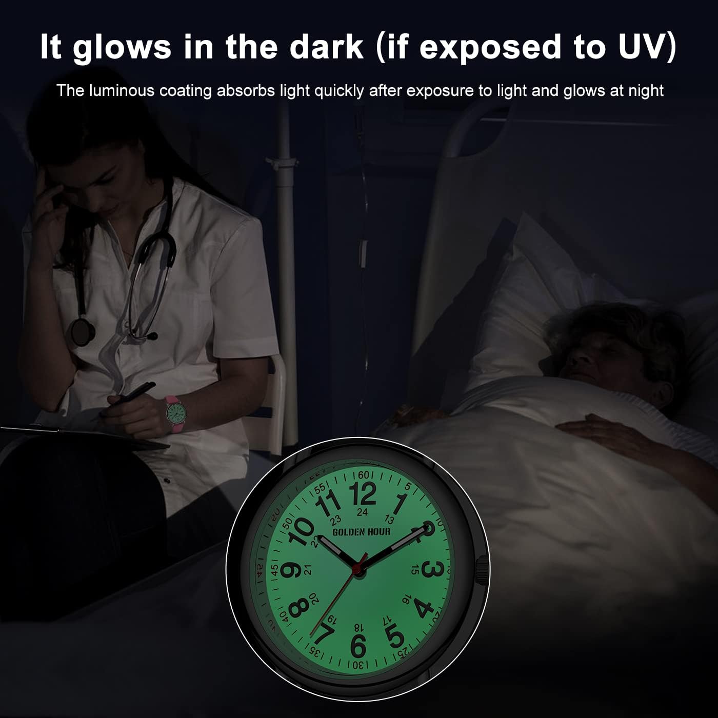 GOLDEN HOUR Waterproof Nurse Watch for Medical Professionals, Students Women Men - Military Time Luminouse Easy Read Dial, 24 Hour with Second Hand, Colorful Silicone Band - Image 3