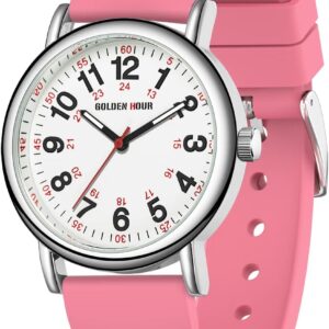 GOLDEN HOUR Waterproof Nurse Watch for Medical Professionals, Students Women Men – Military Time Luminouse Easy Read Dial, 24 Hour with Second Hand, Colorful Silicone Band
