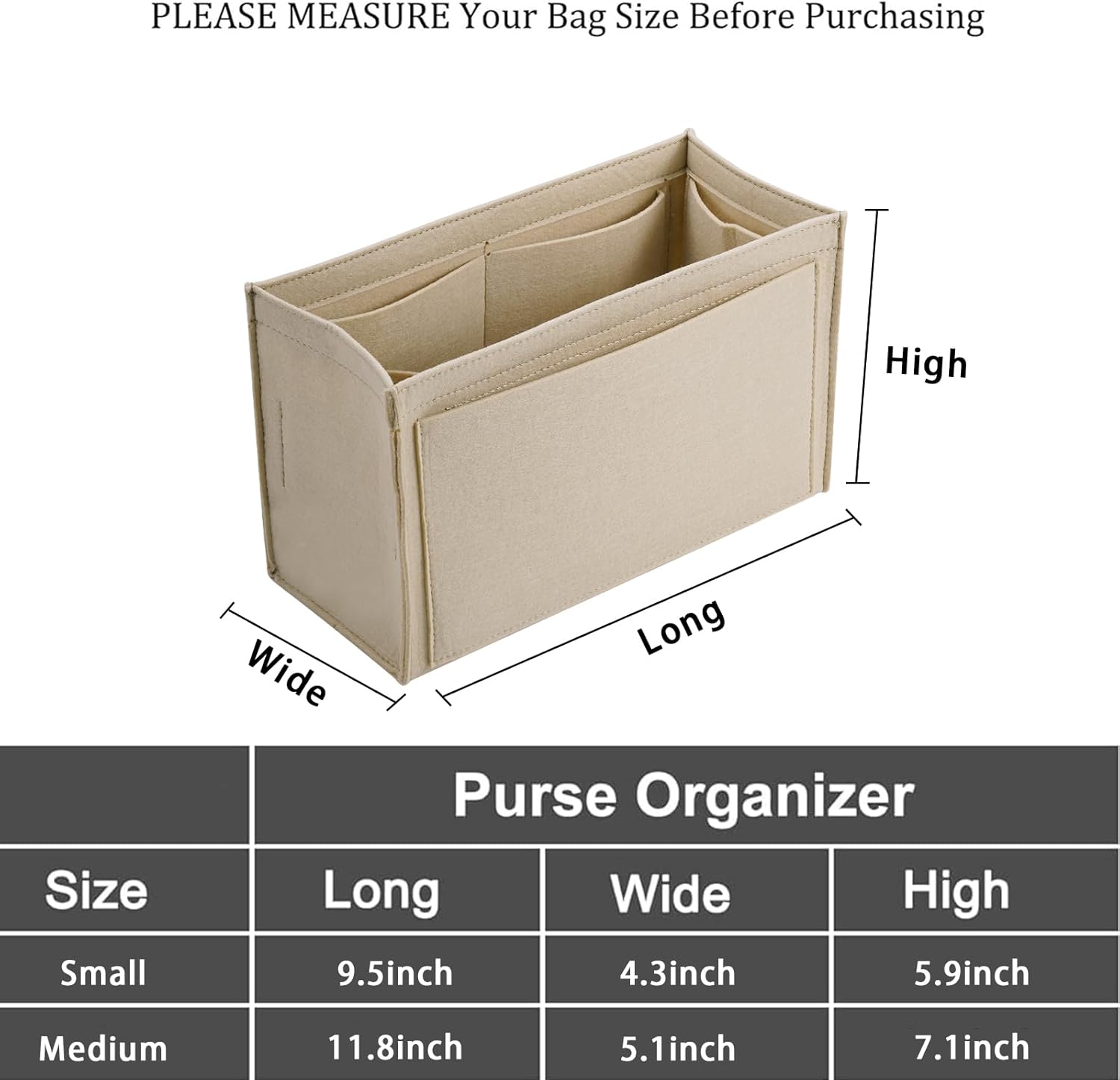 LOUKAYCCI Purse Organizer Insert for marc jacobs mini Handbags Felt Organizer Insert (Beige, Small) - Image 2