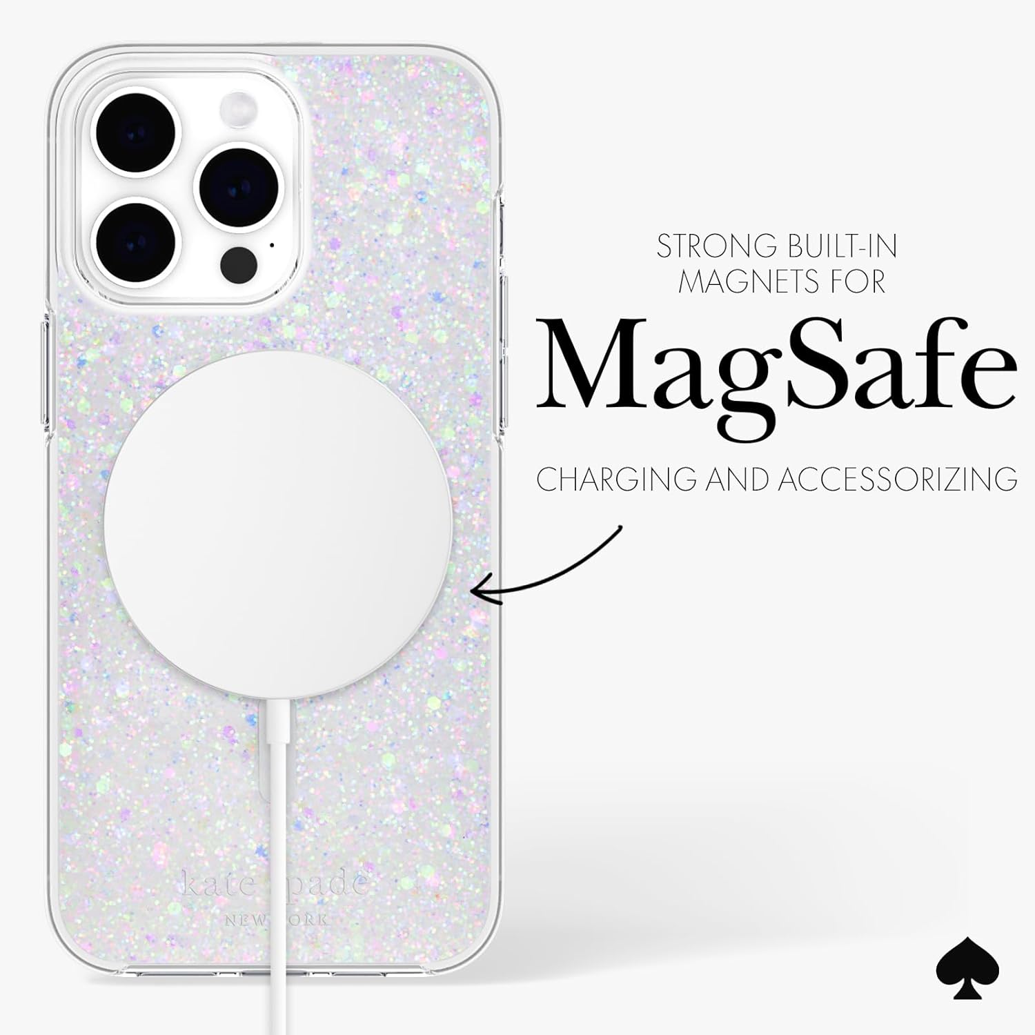 kate spade new york Apple iPhone 15 Pro Max Case, Compatible with MagSafe Phone Cover - Chunky Glitter Iridescent - Image 5